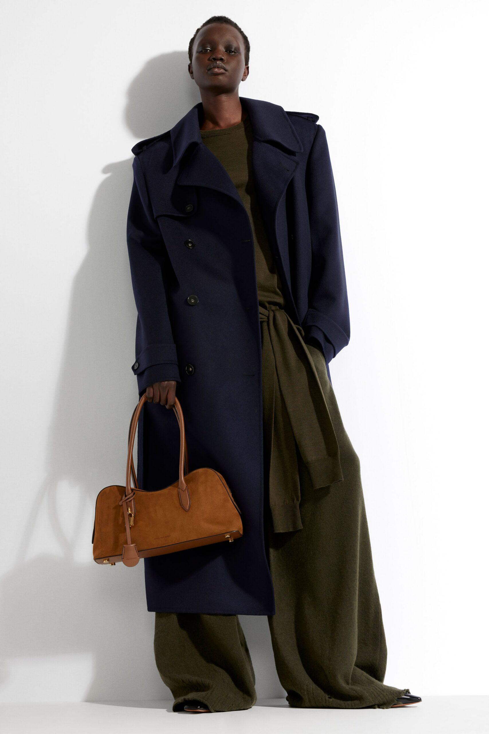 blue wool long-sleeve double-breasted relaxed buttoned coat