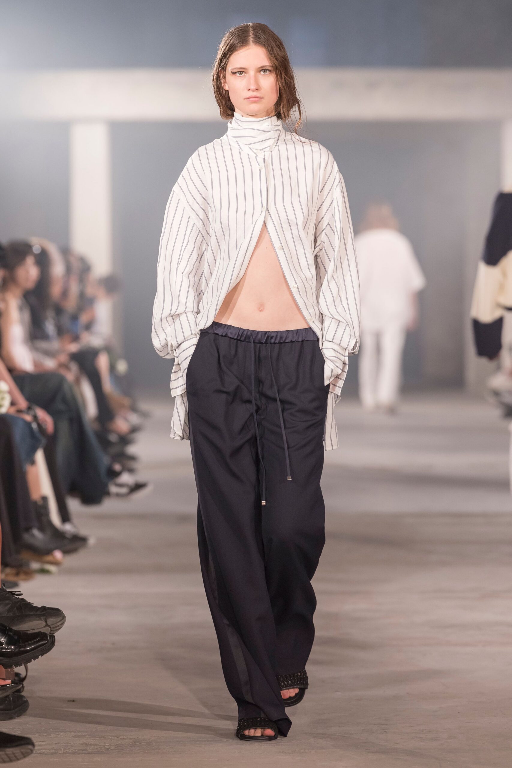 relaxed striped shirt and black pants