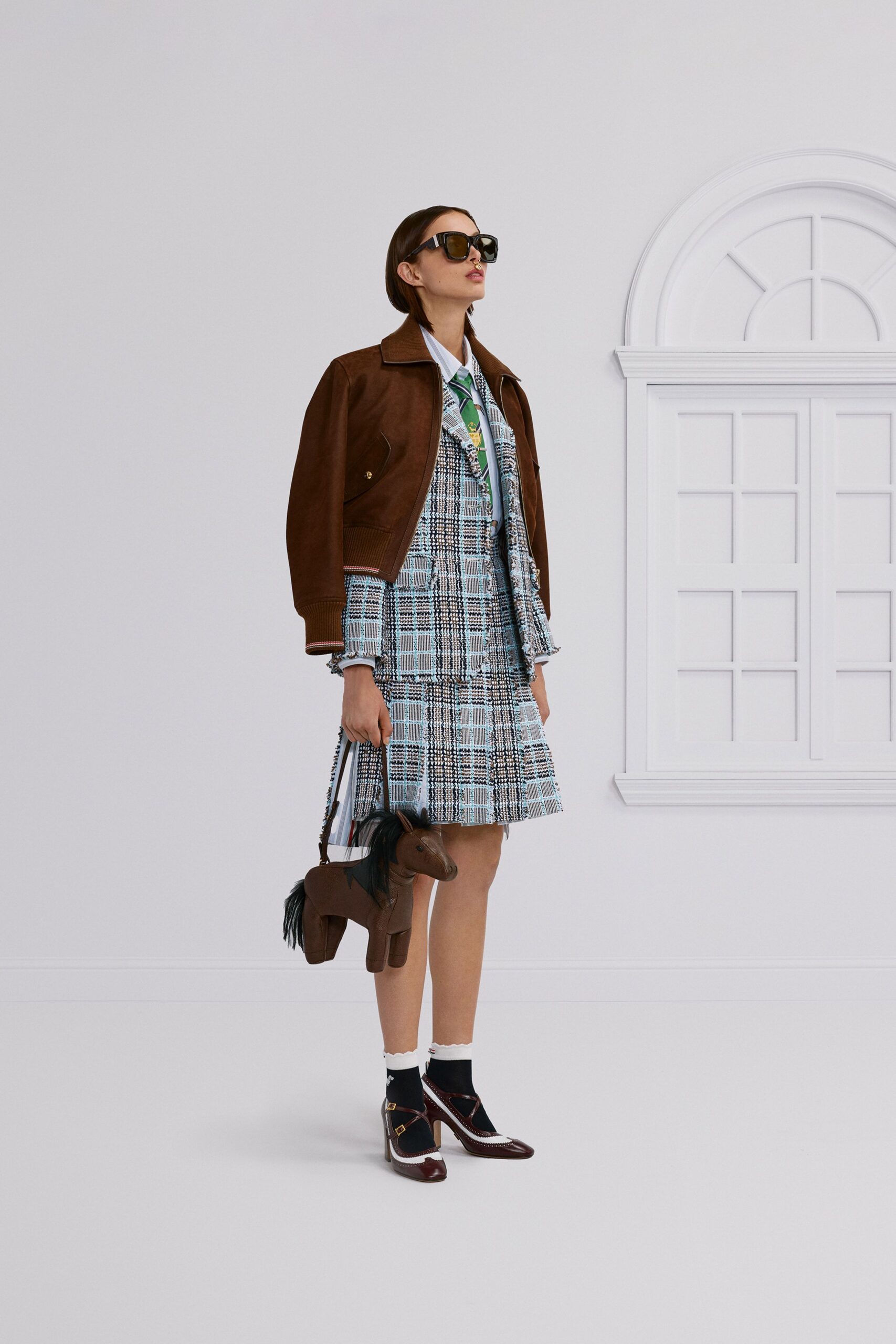 brown suede long-sleeve collared structured jacket