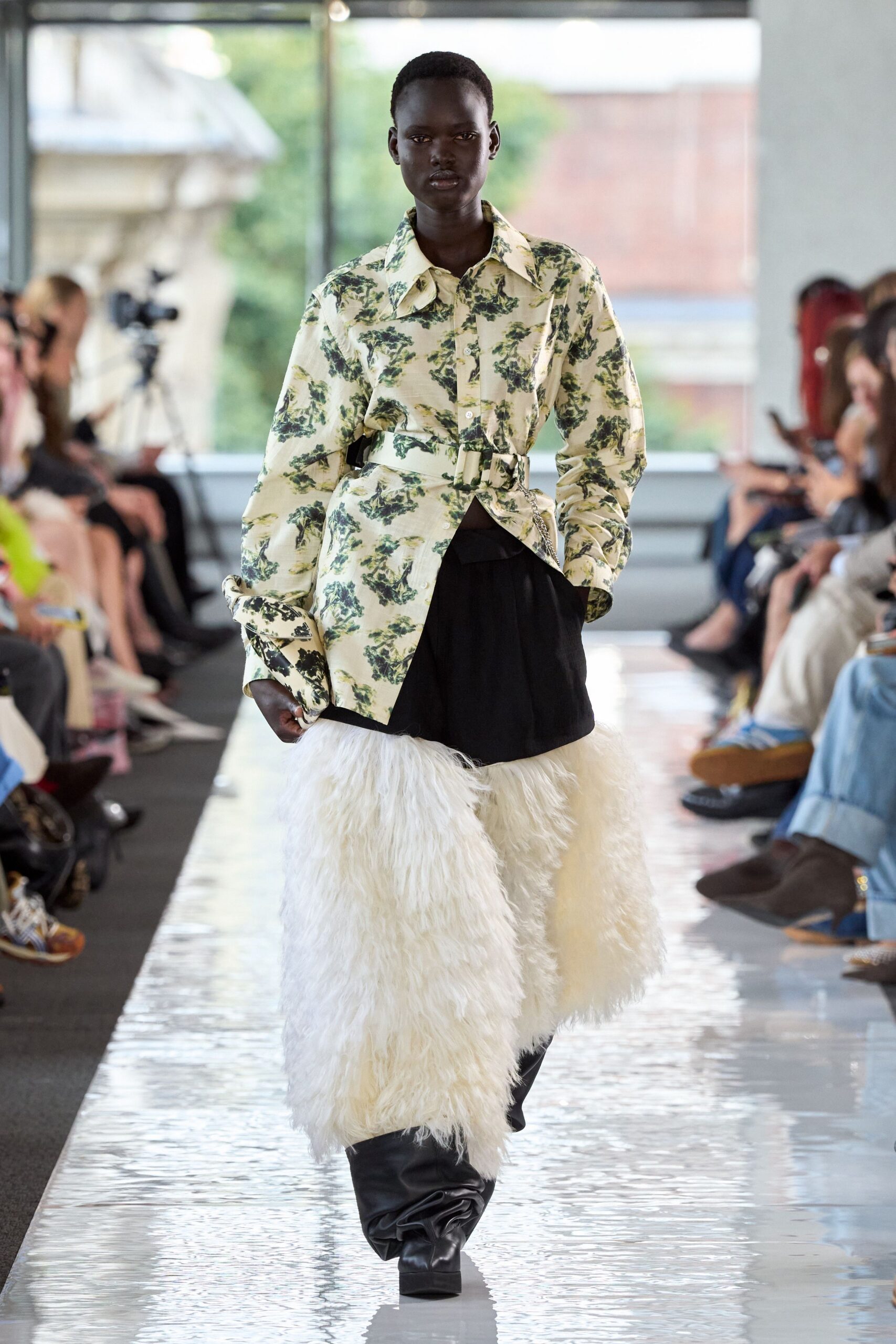 white fur relaxed pants