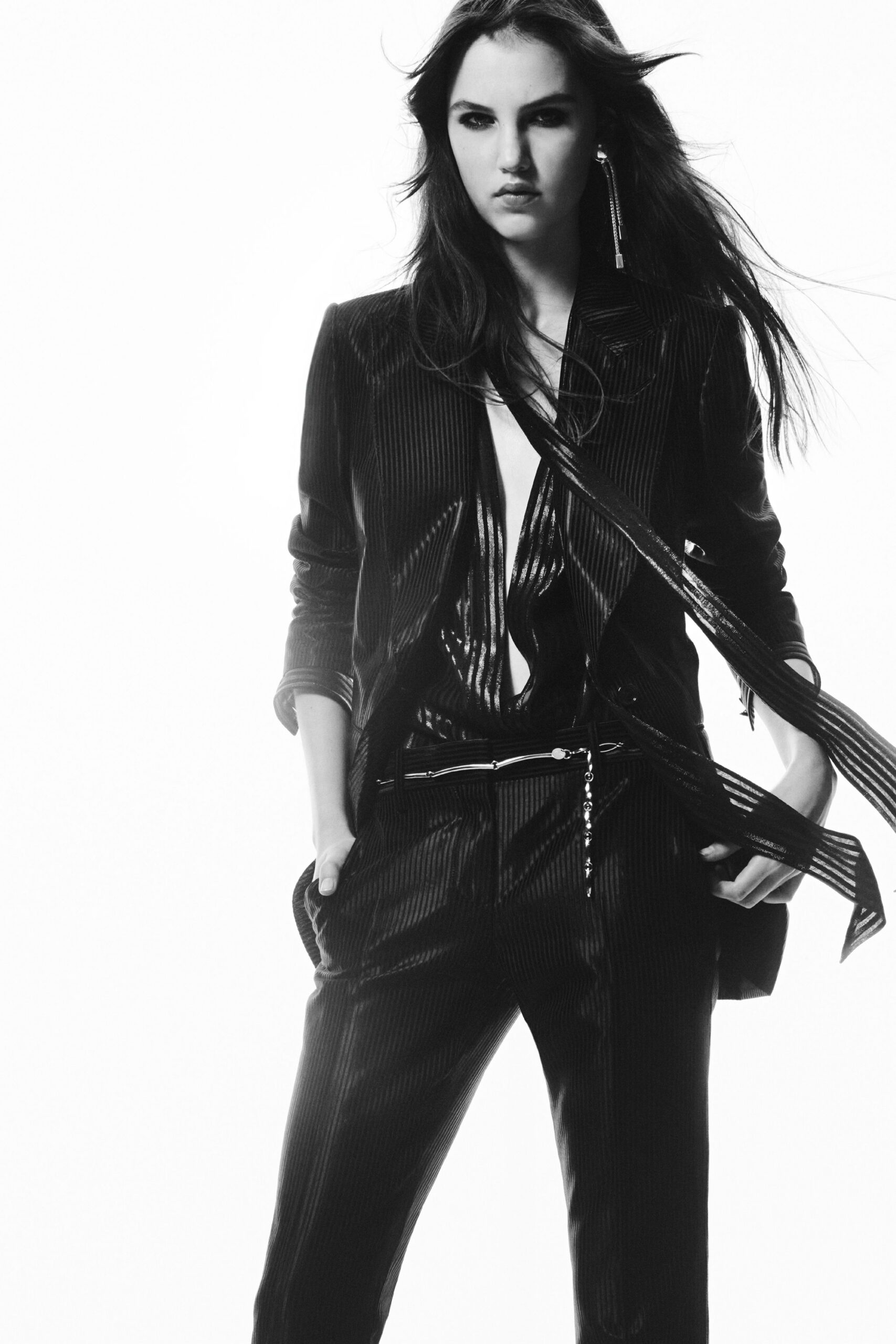 black silk fitted suit