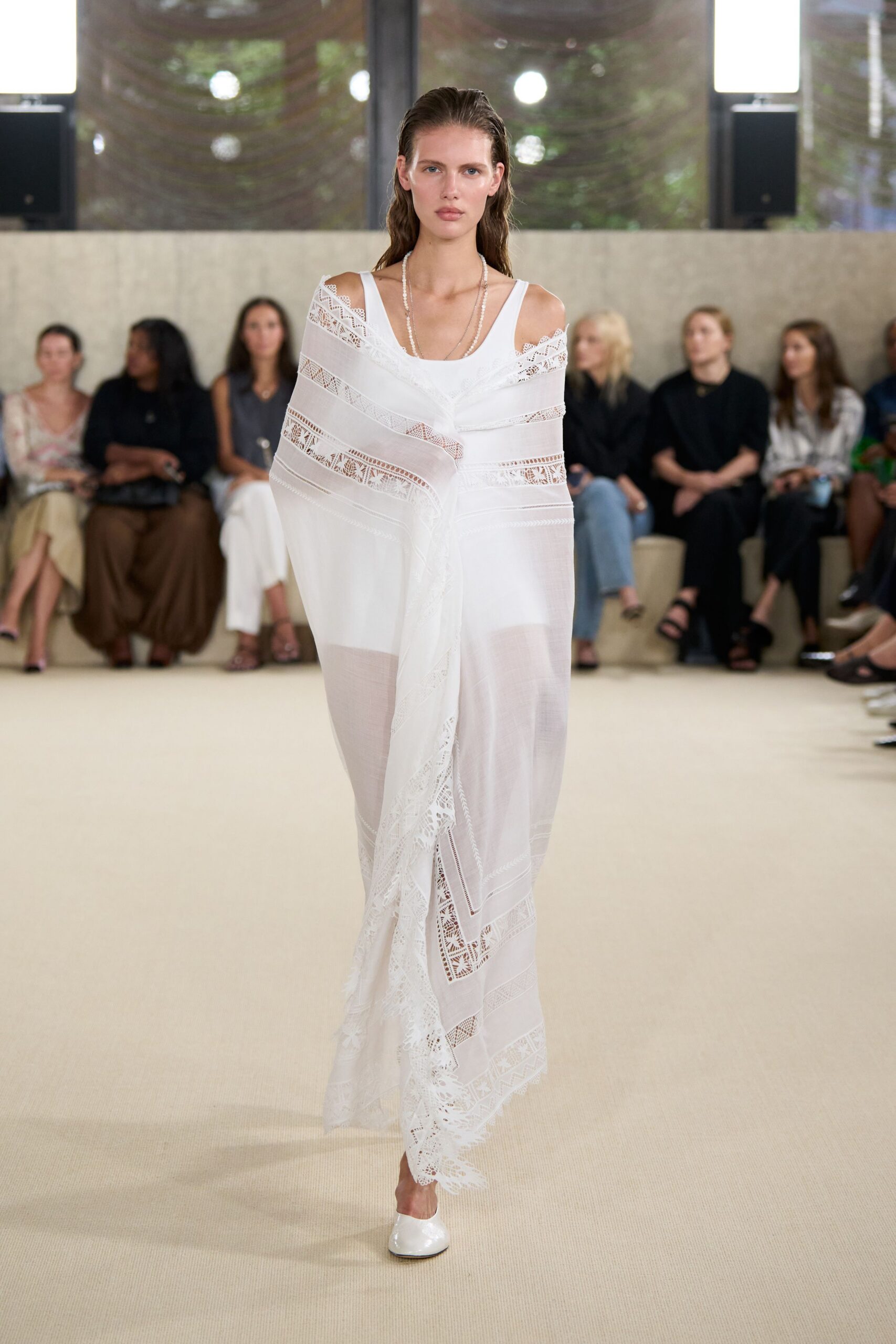 white cotton sleeveless v-neck relaxed layered embroidered dress