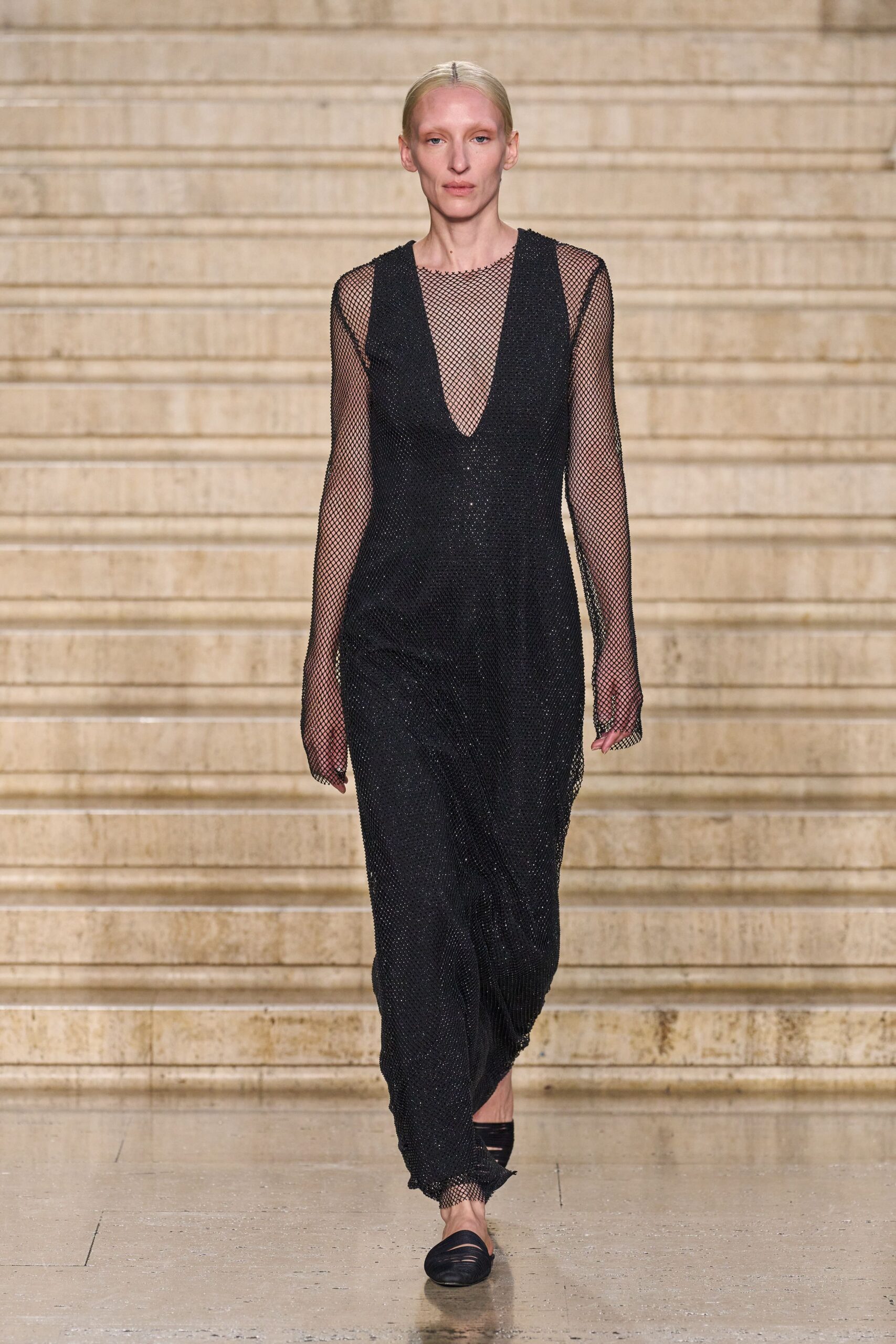 black mesh sleeveless v-neck fitted layered sheer dress