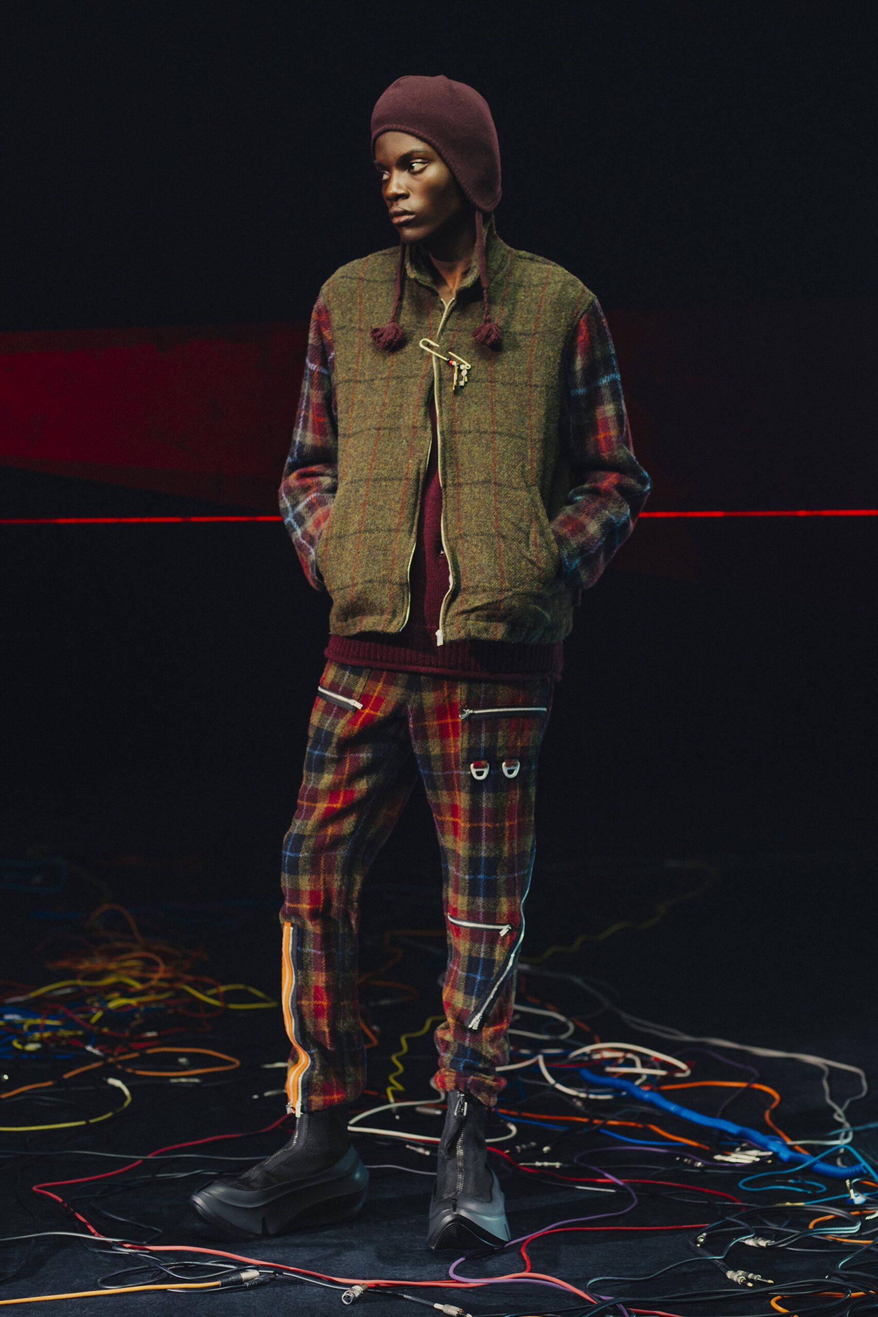 plaid jacket with red top