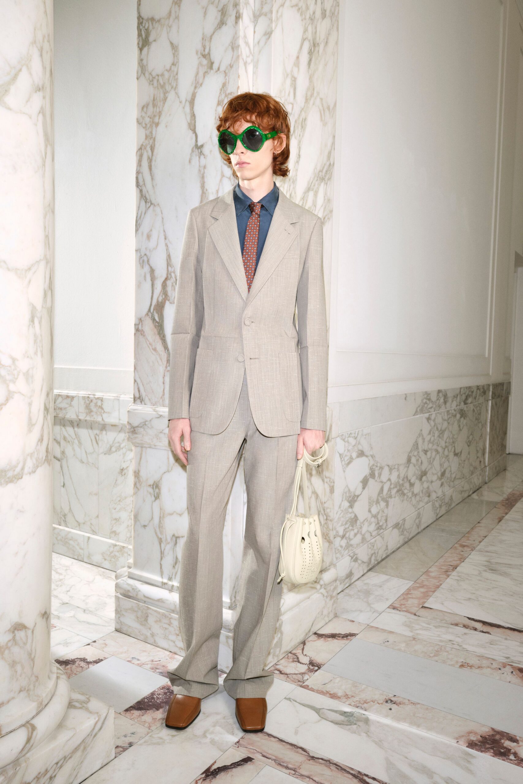 beige linen long-sleeve collared tailored buttoned suit