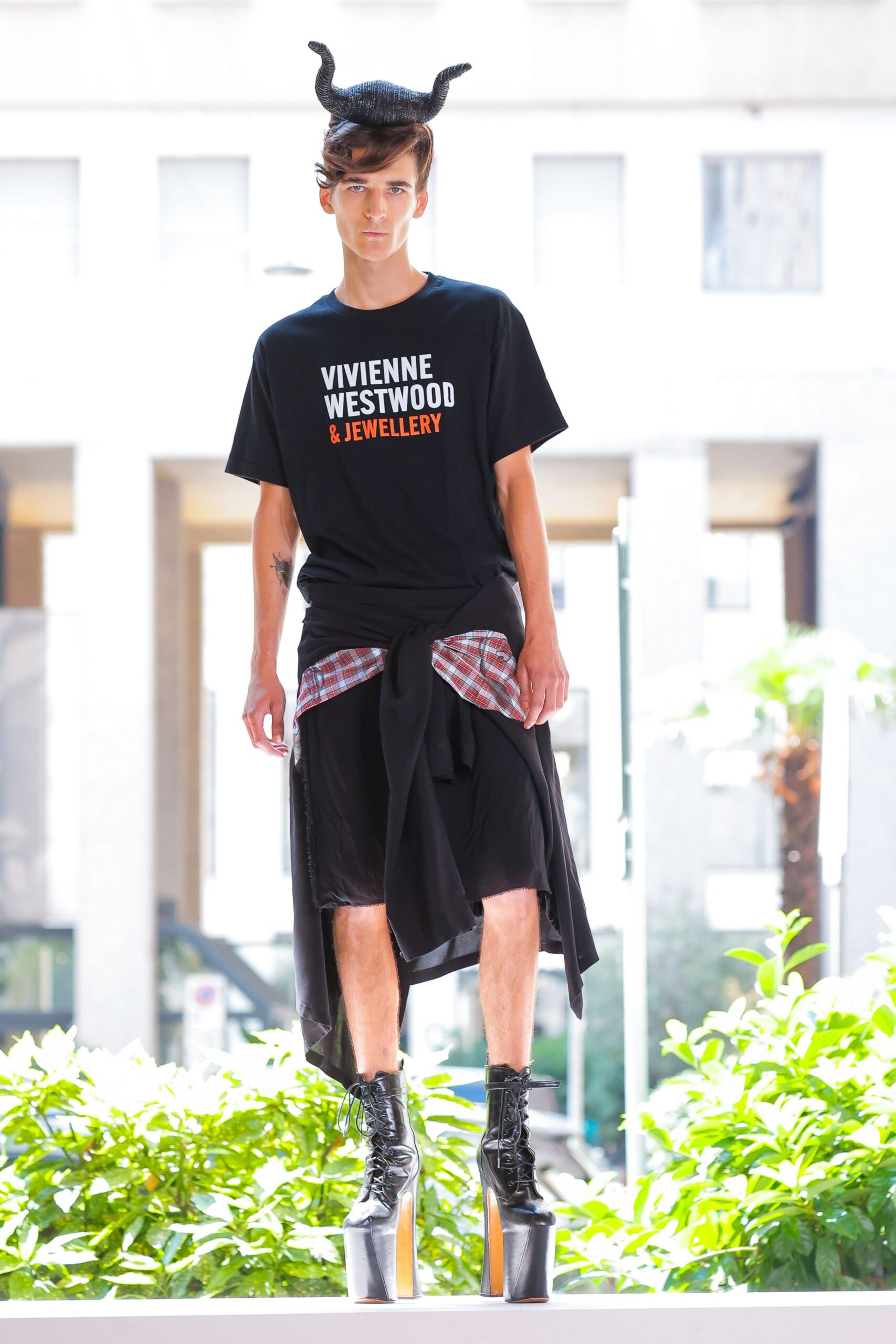 black t-shirt with layered skirt