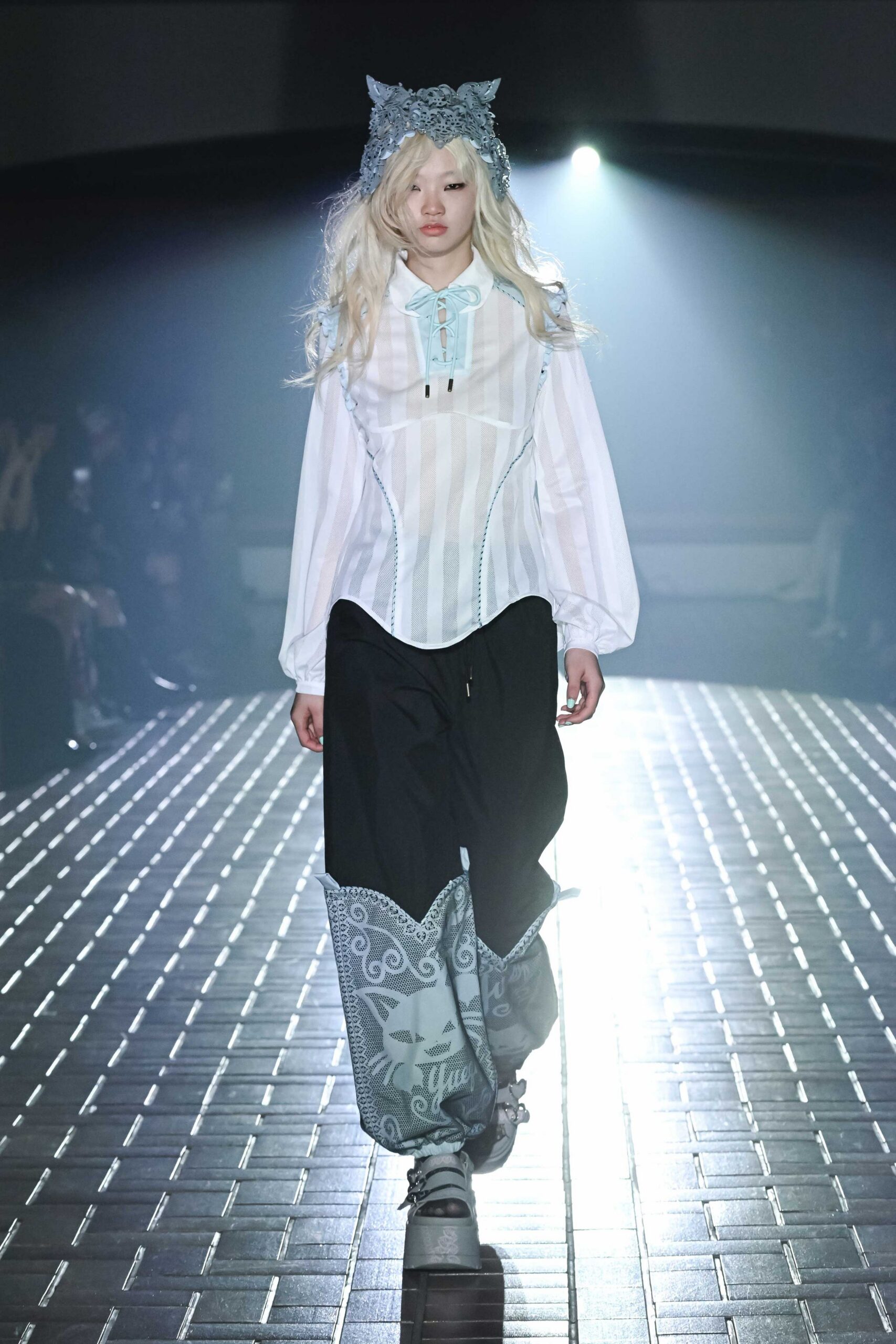 white fitted shirt with black relaxed pants