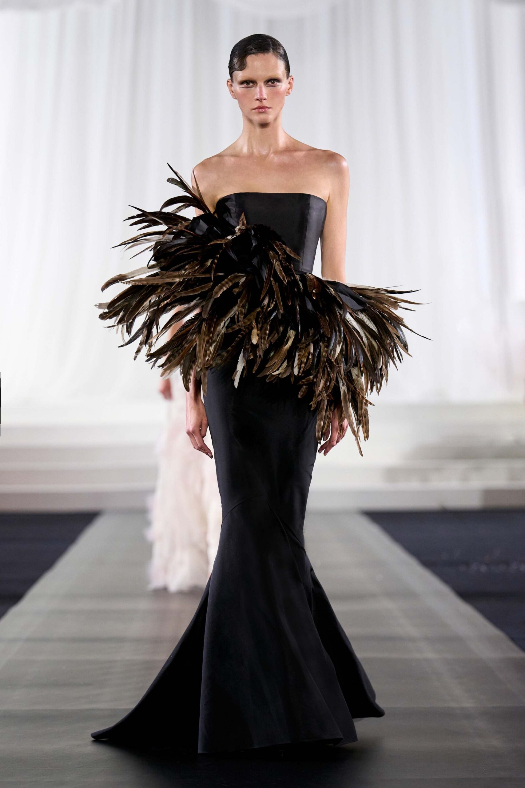 black strapless embellished gown