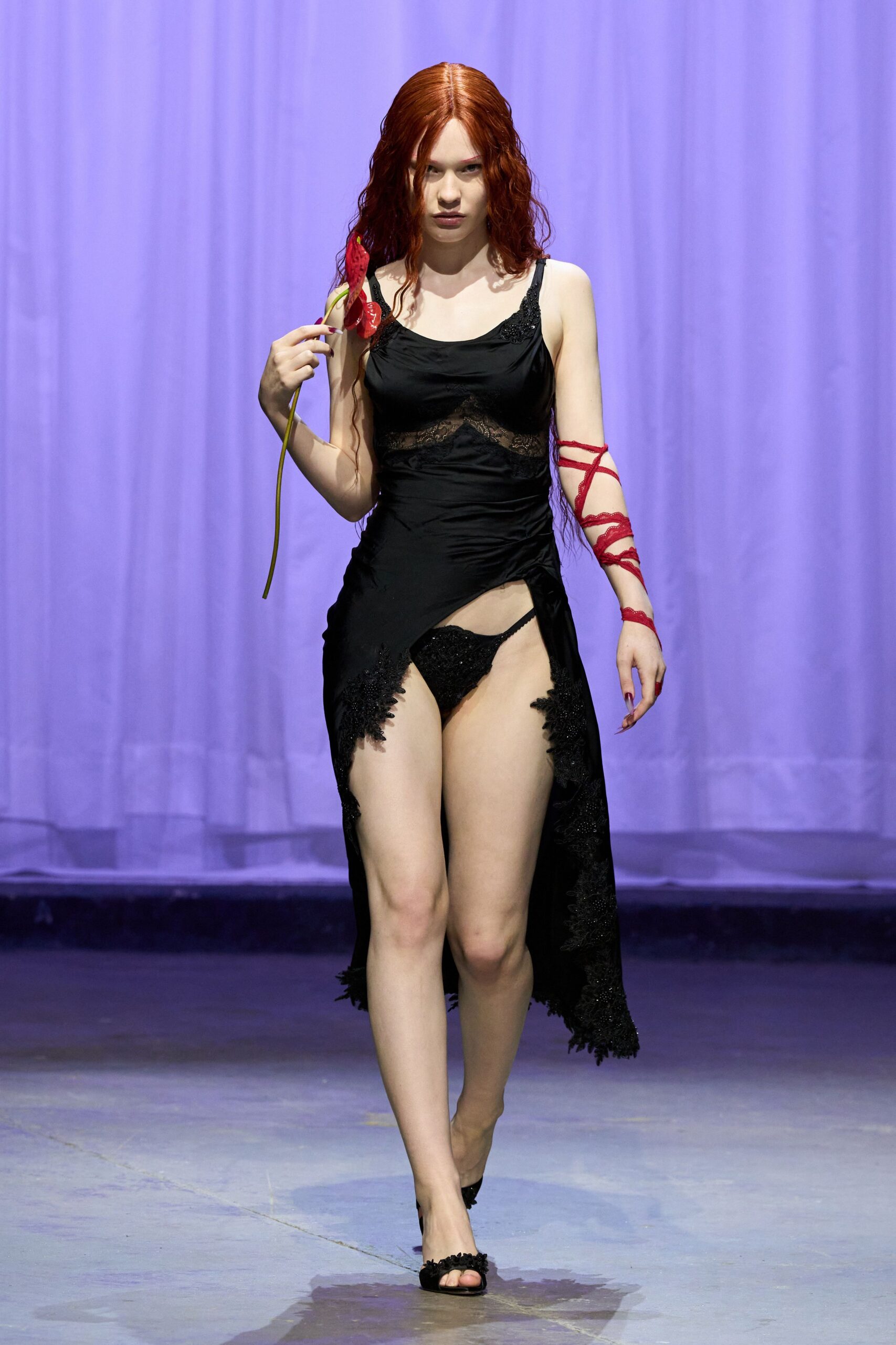black asymmetric ruffled dress