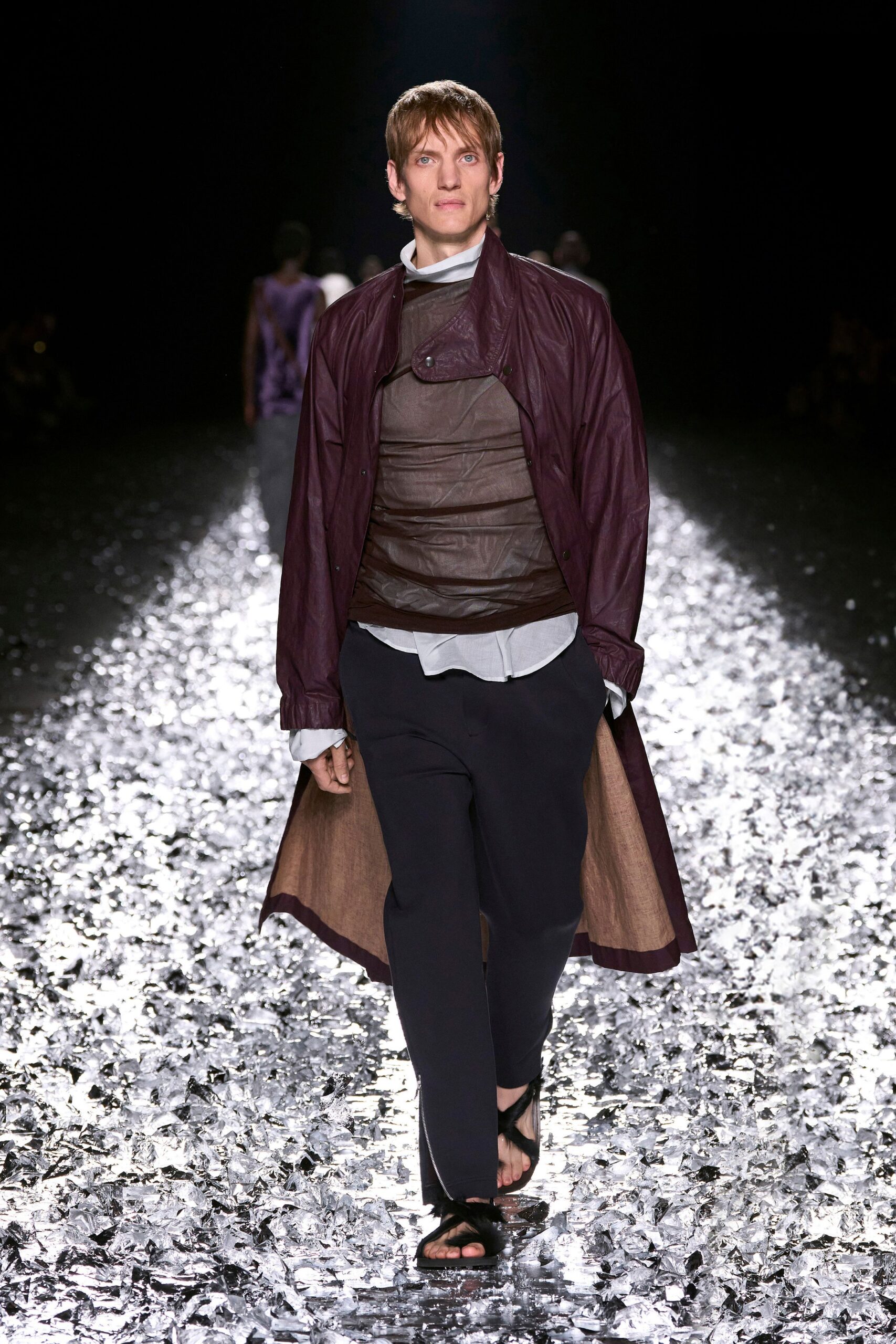 purple coat with brown top