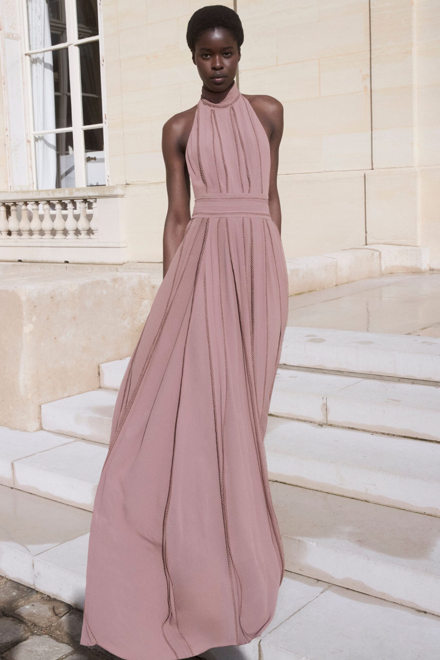 pink silk halter gown