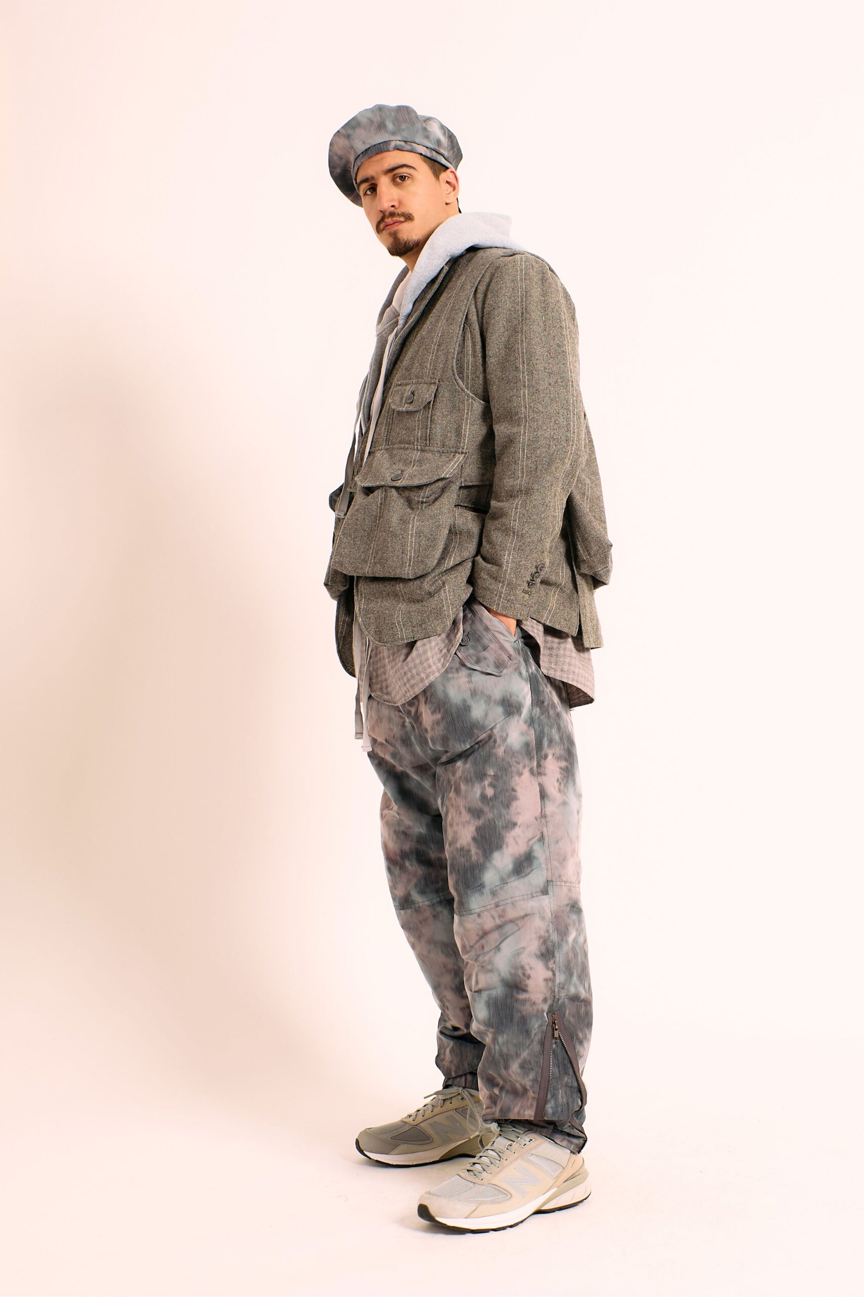 gray relaxed jacket with hoodie