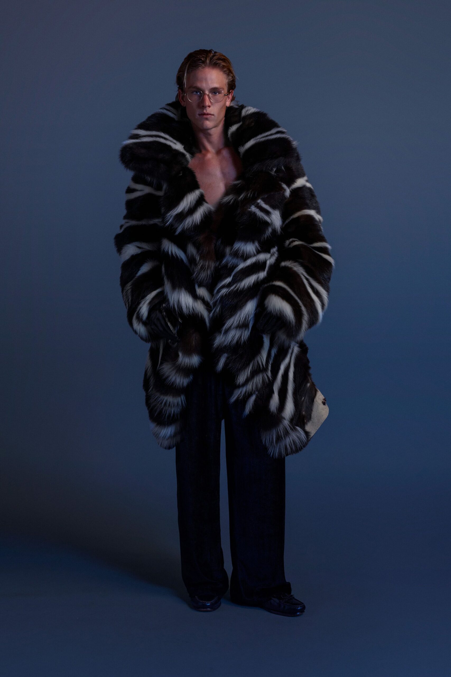 black and white fur coat