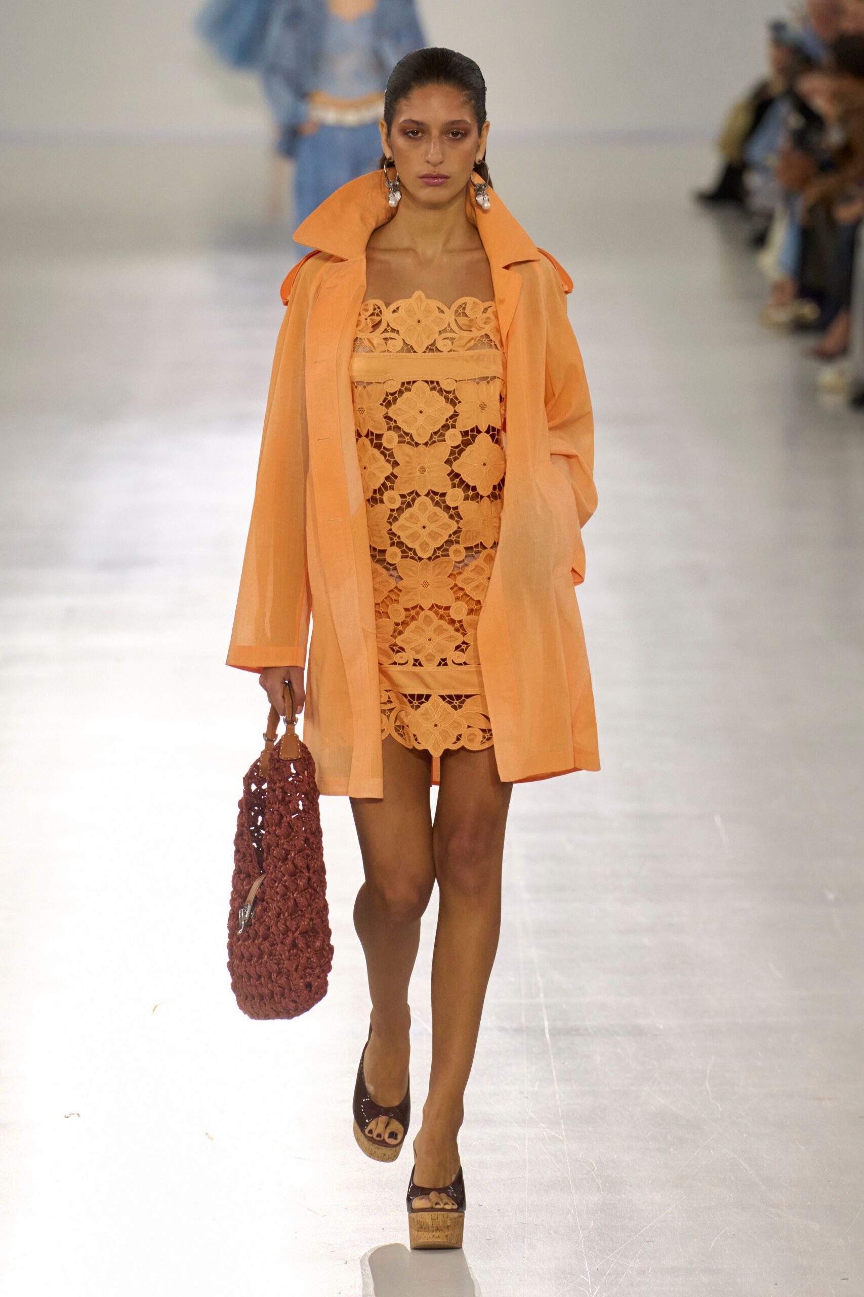 orange lace mini dress with coat