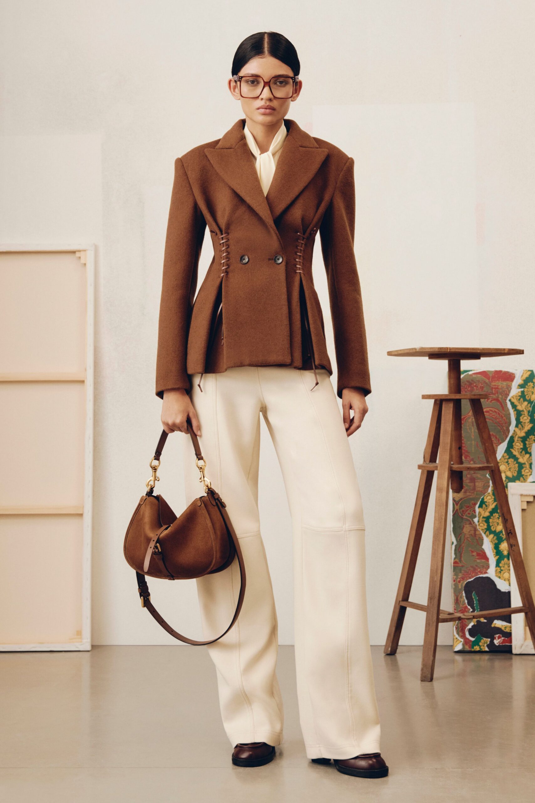 brown wool long-sleeve collared tailored zippered jacket