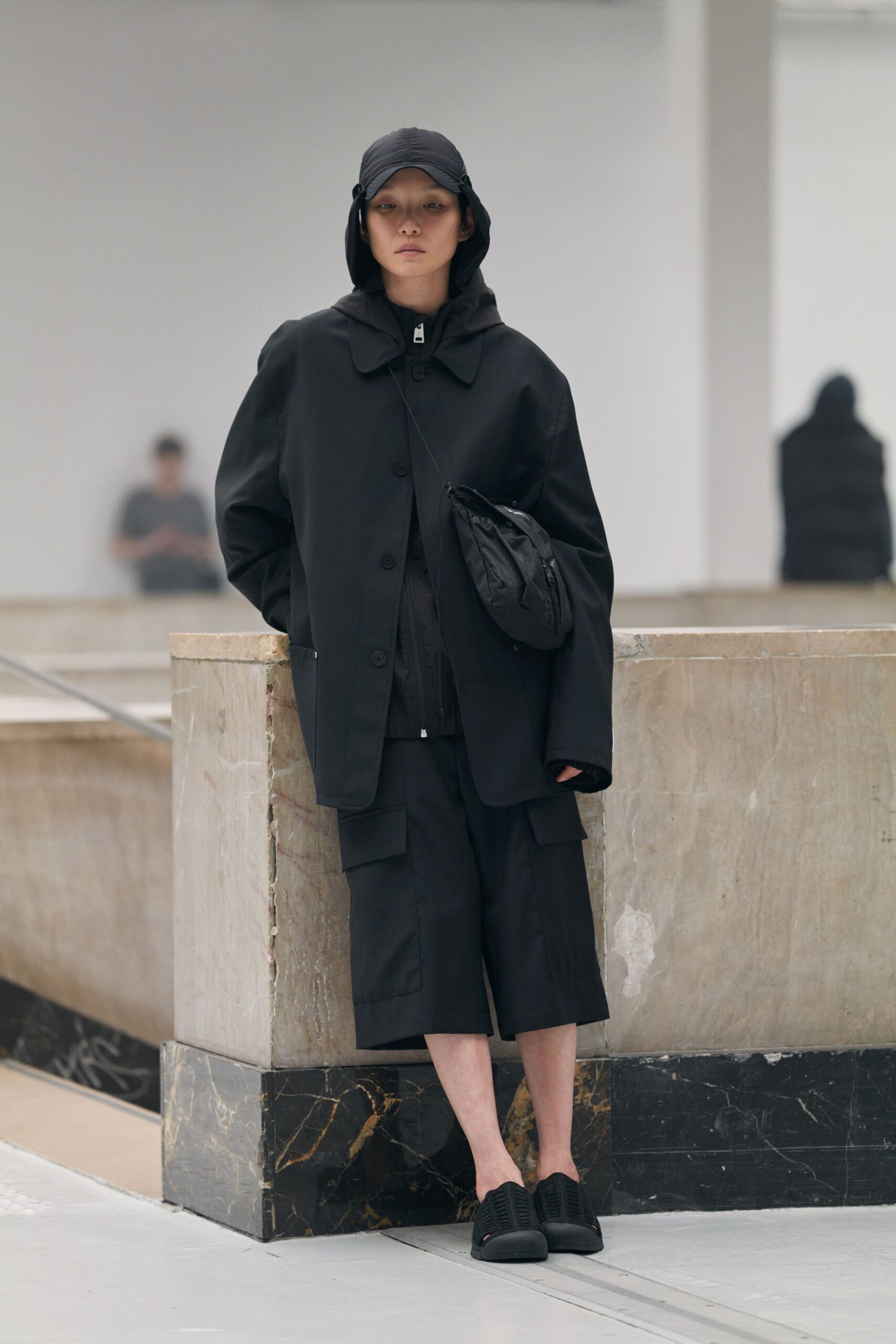 black relaxed jacket and shorts
