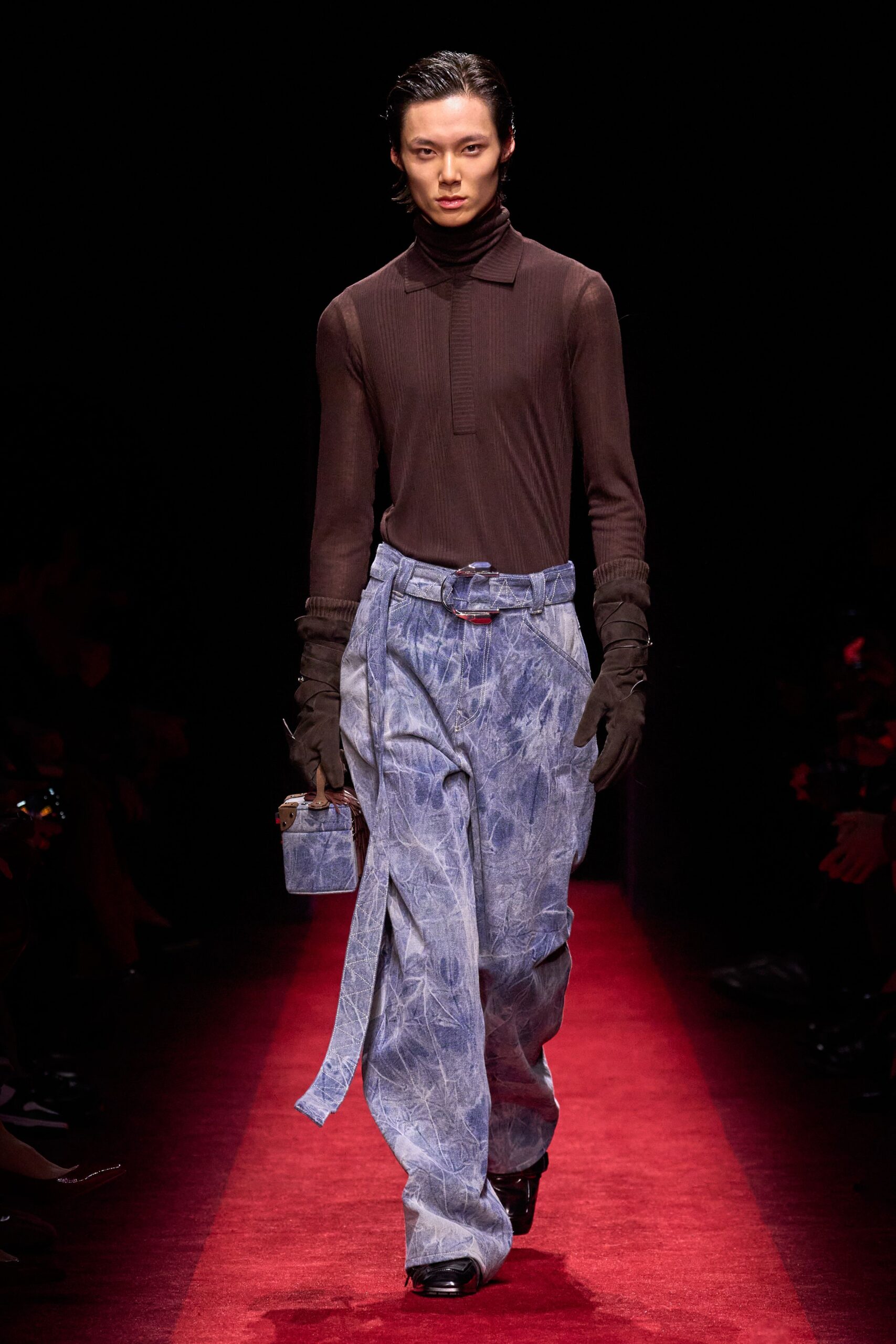 blue denim relaxed distressed wide-leg pants