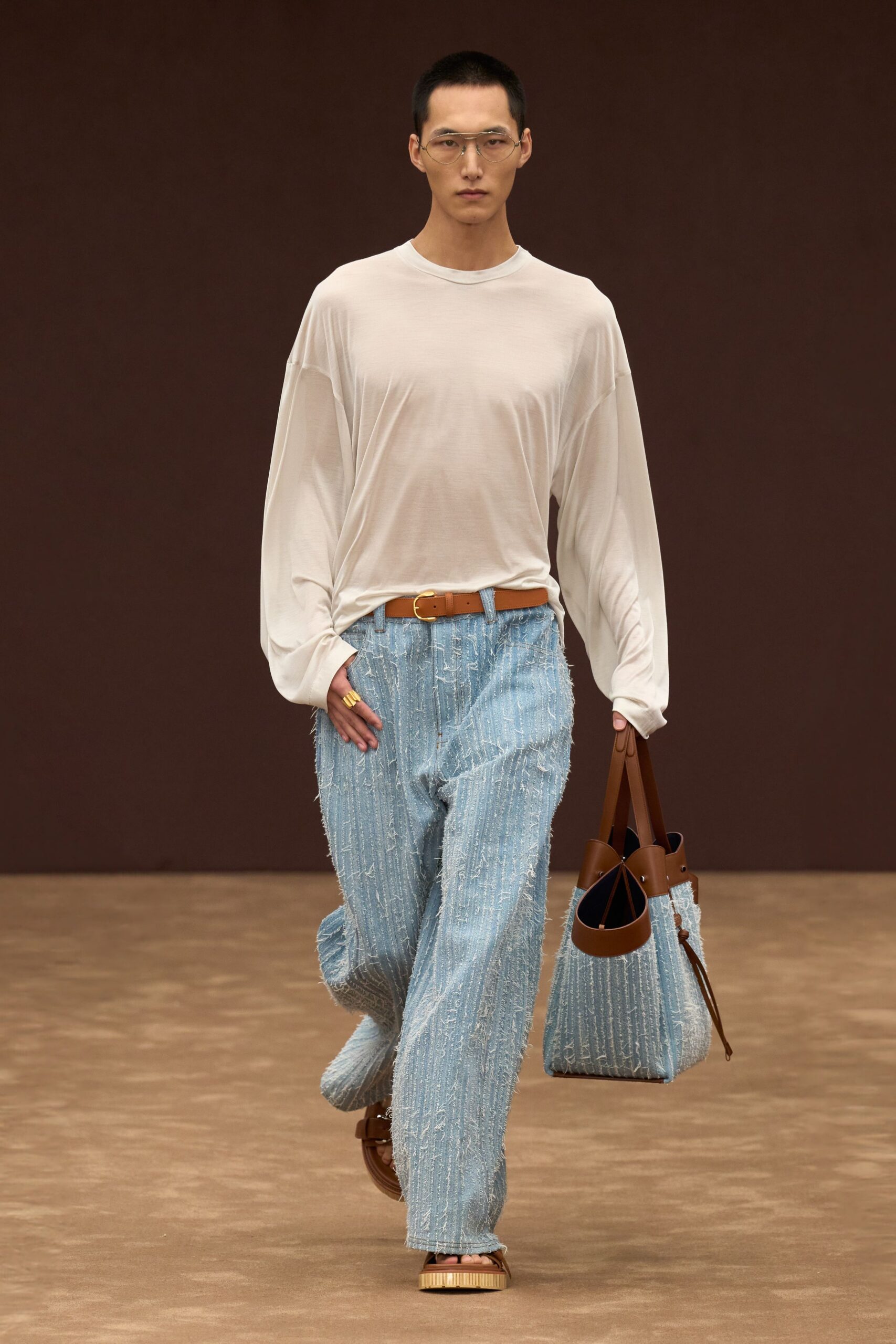 blue denim relaxed fringed pants
