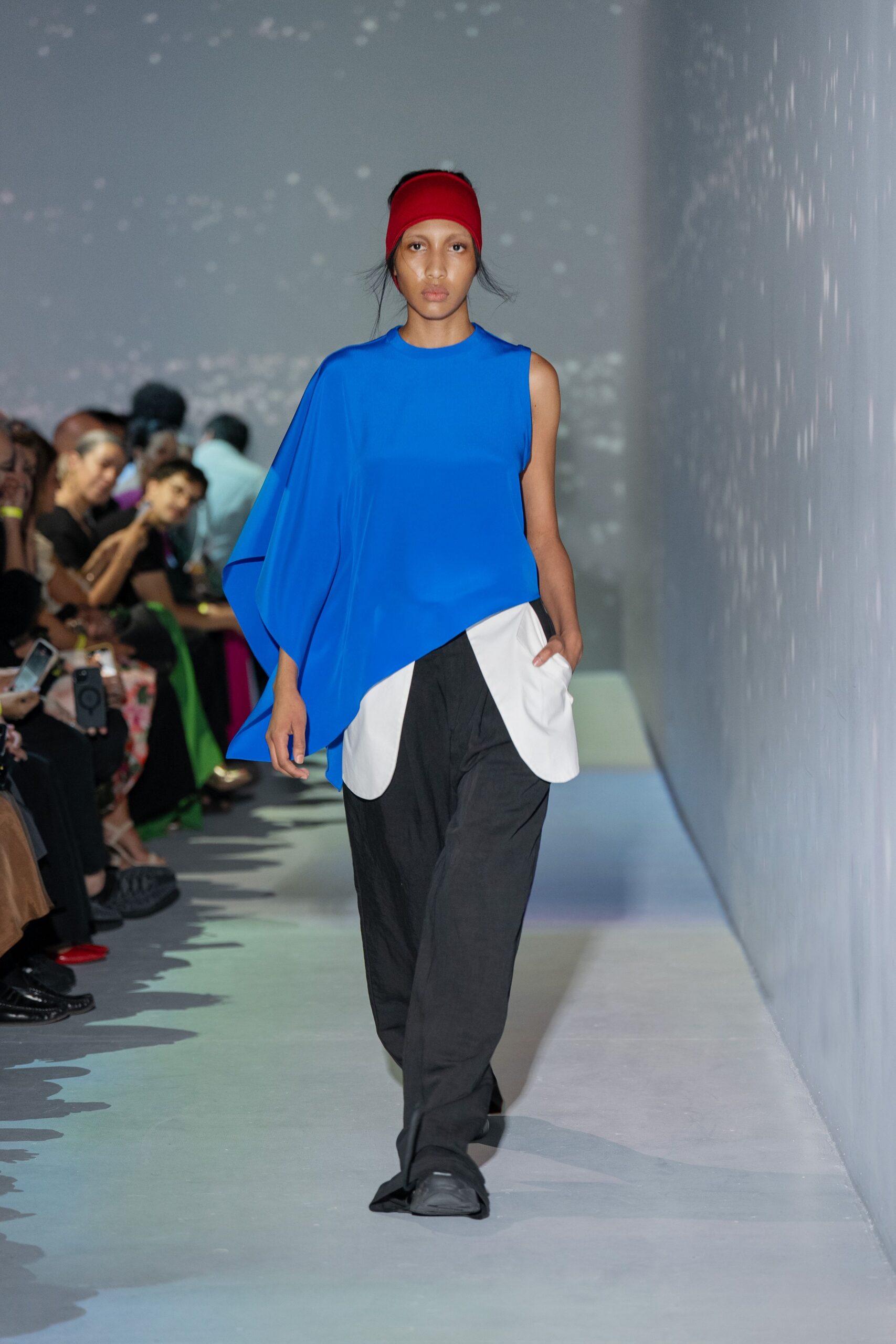 blue cotton sleeveless asymmetric relaxed top