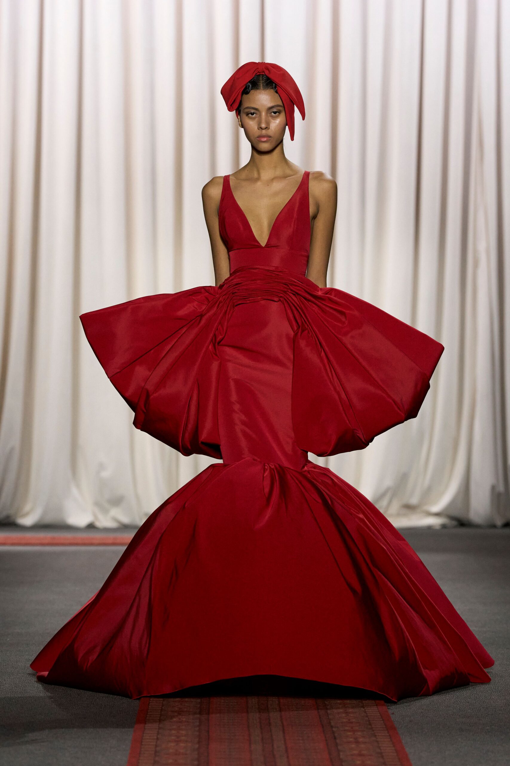 red silk sleeveless gown