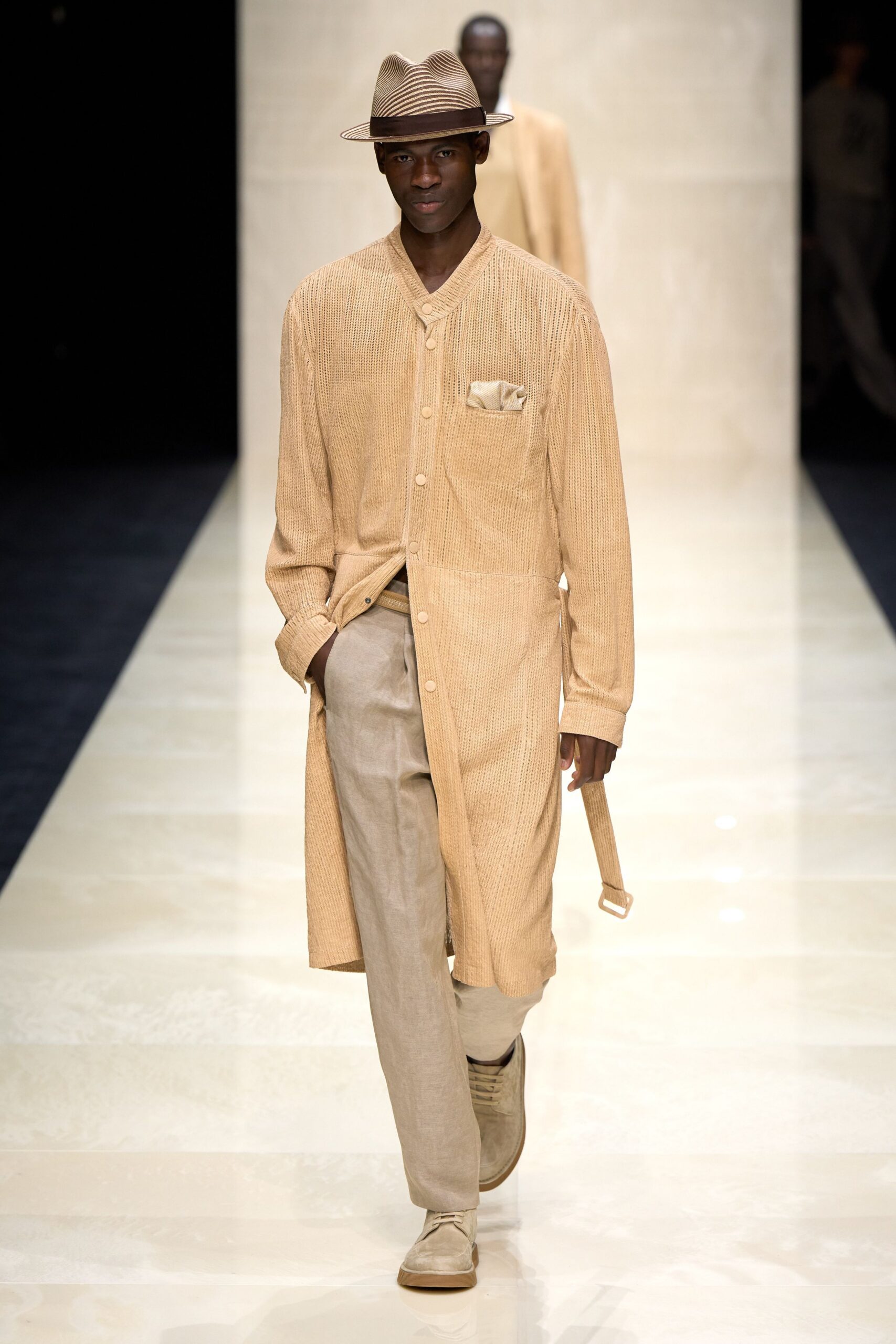 beige relaxed coat and pants