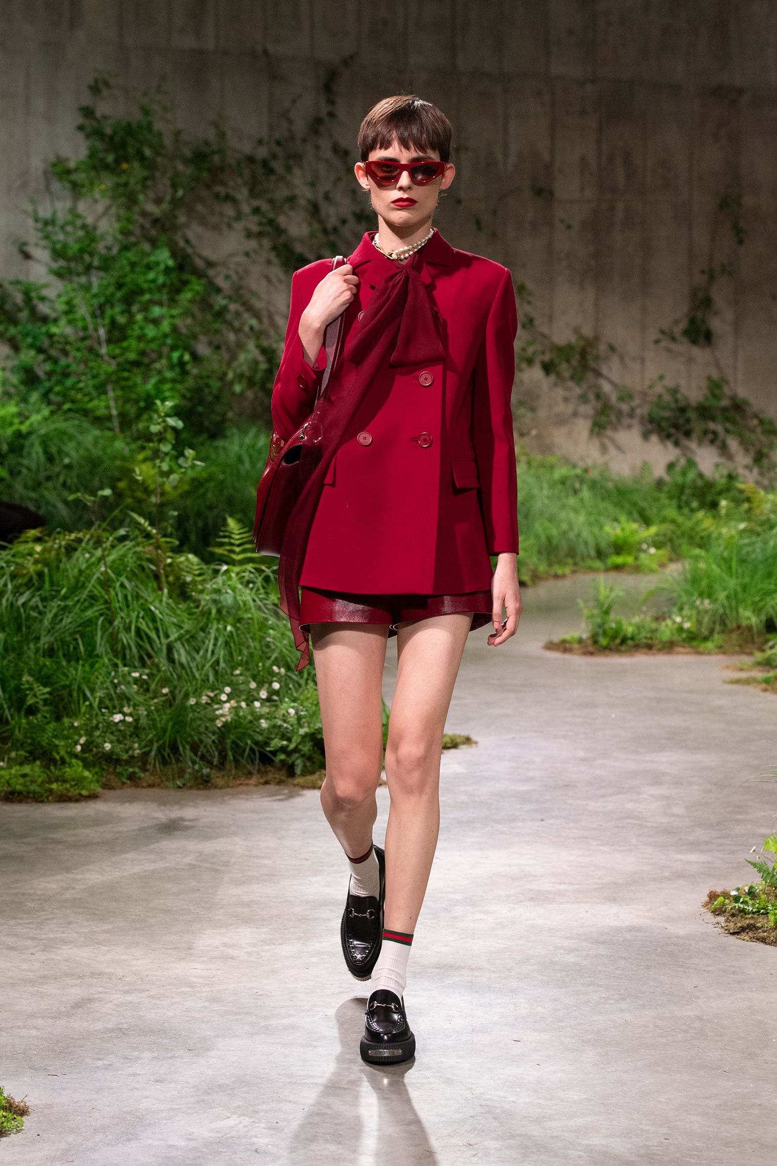 red wool long-sleeve collared tailored blazer