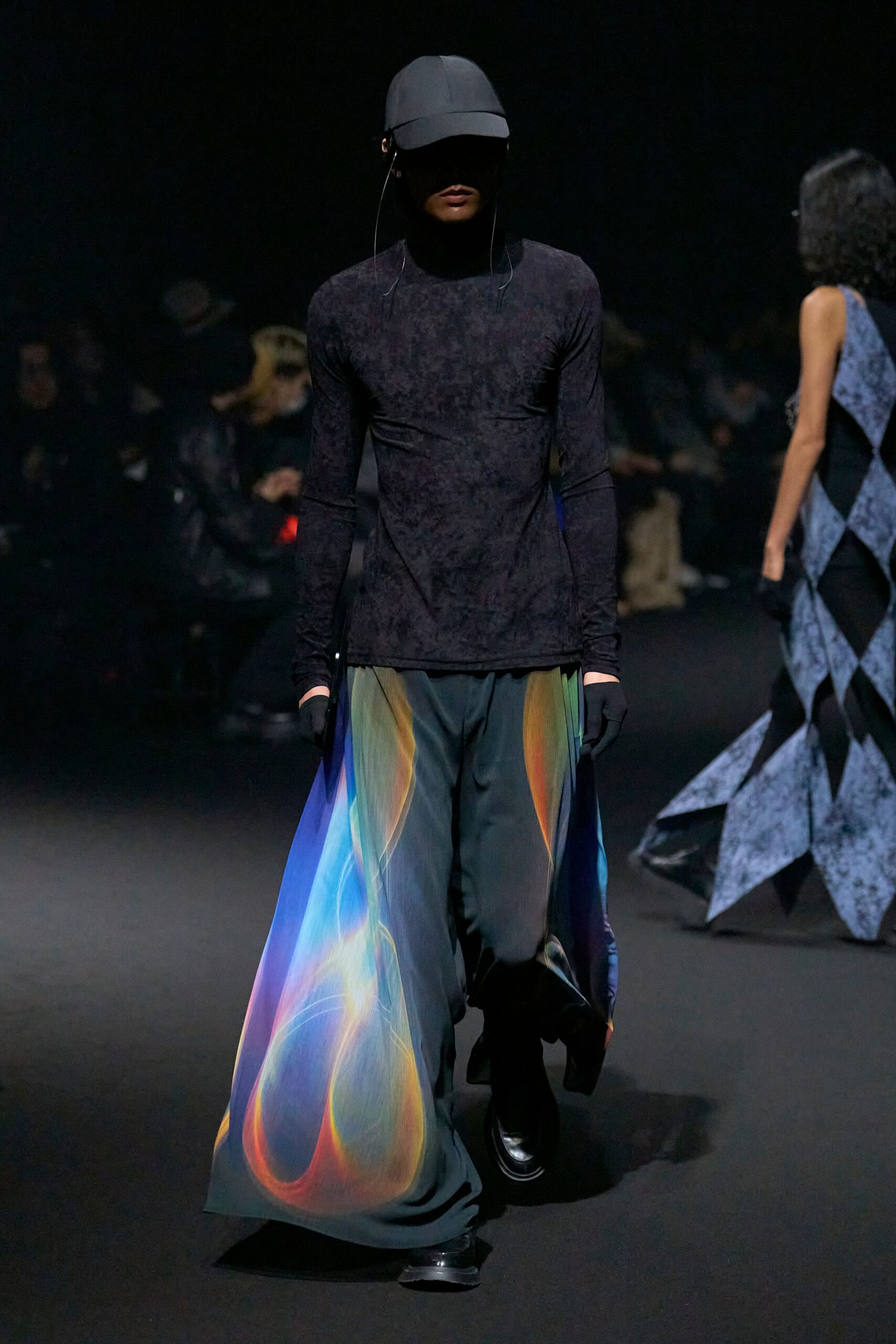 multi silk relaxed flared flowing pants