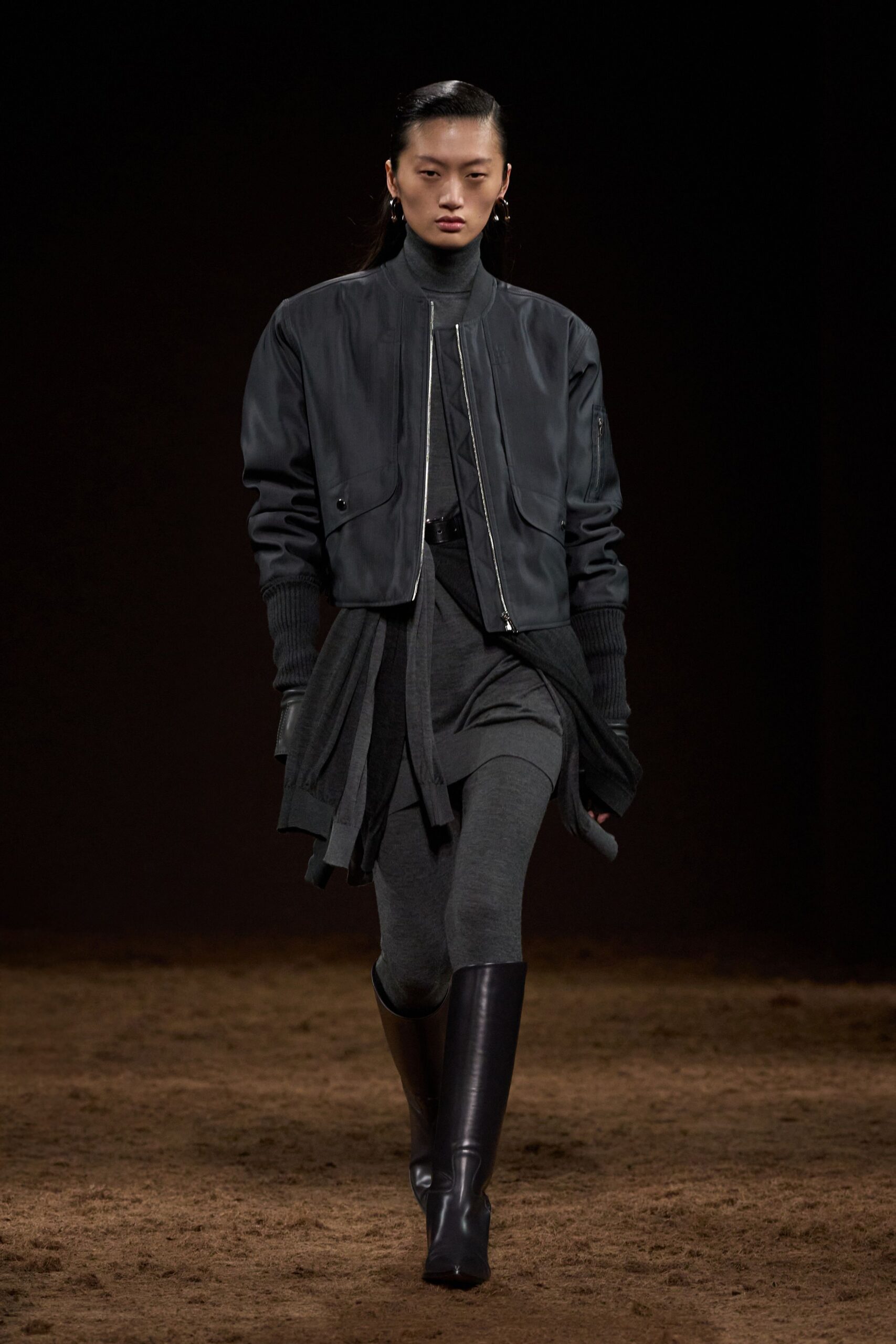 black fitted jacket and gray top