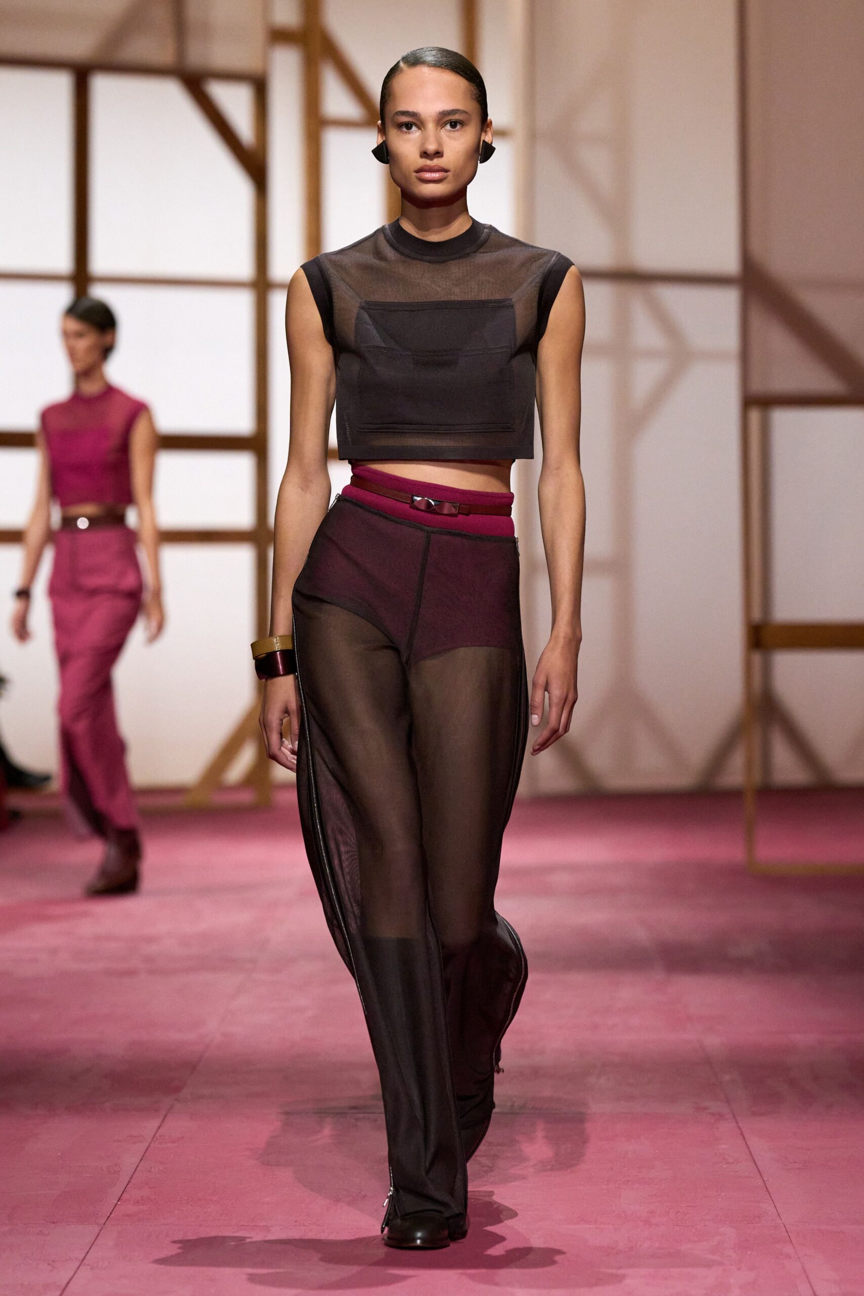 black mesh sleeveless high-neck fitted sheer cropped top