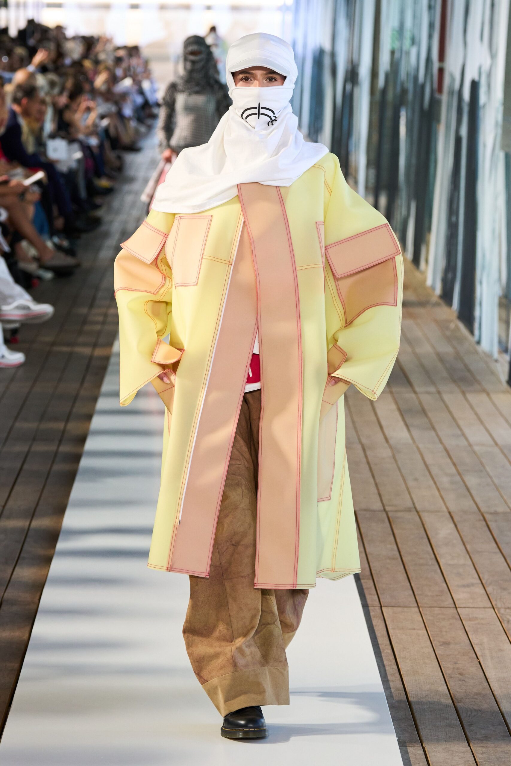 yellow cotton long-sleeve oversized layered coat