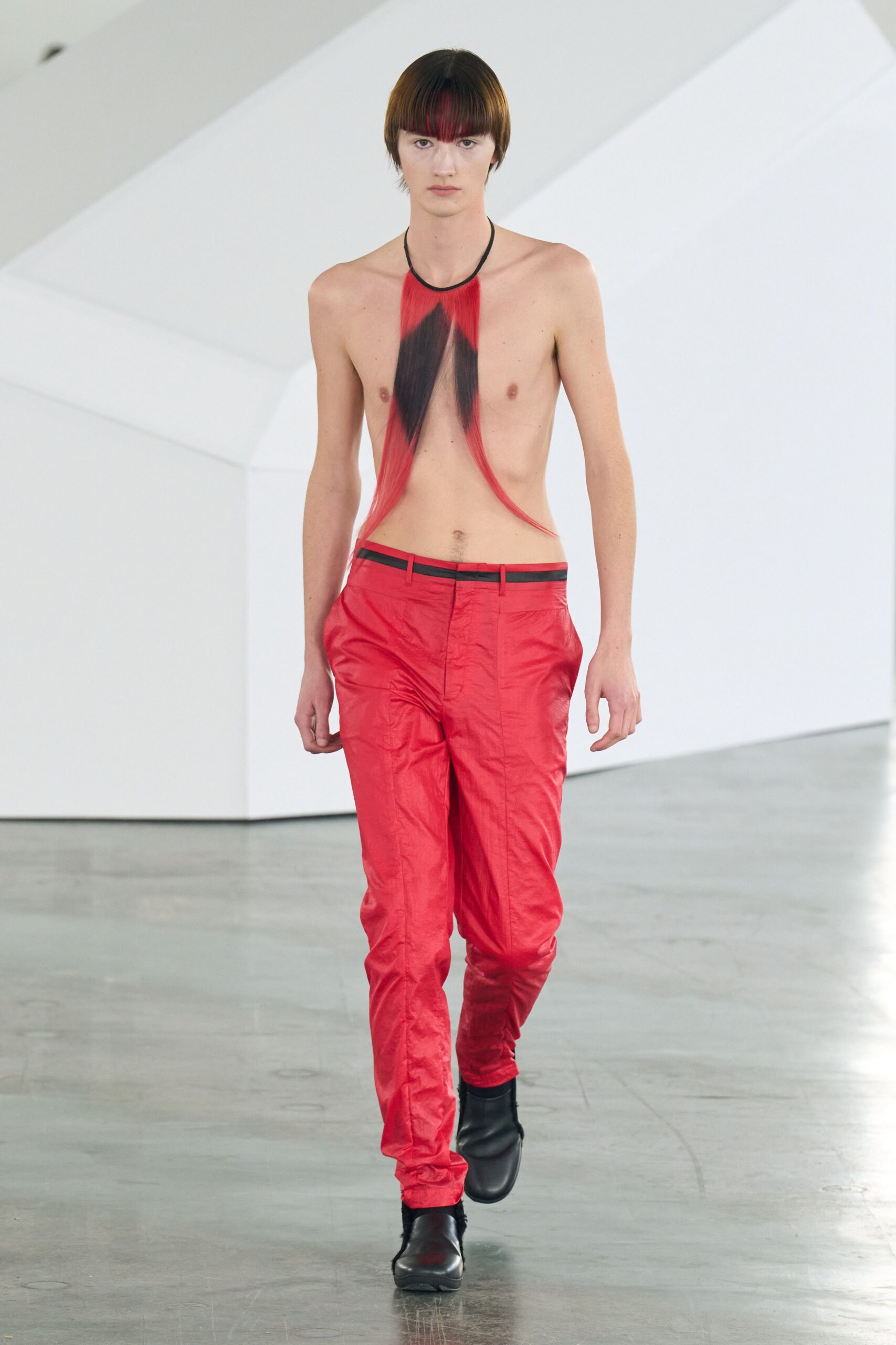 red silk fitted pants and top