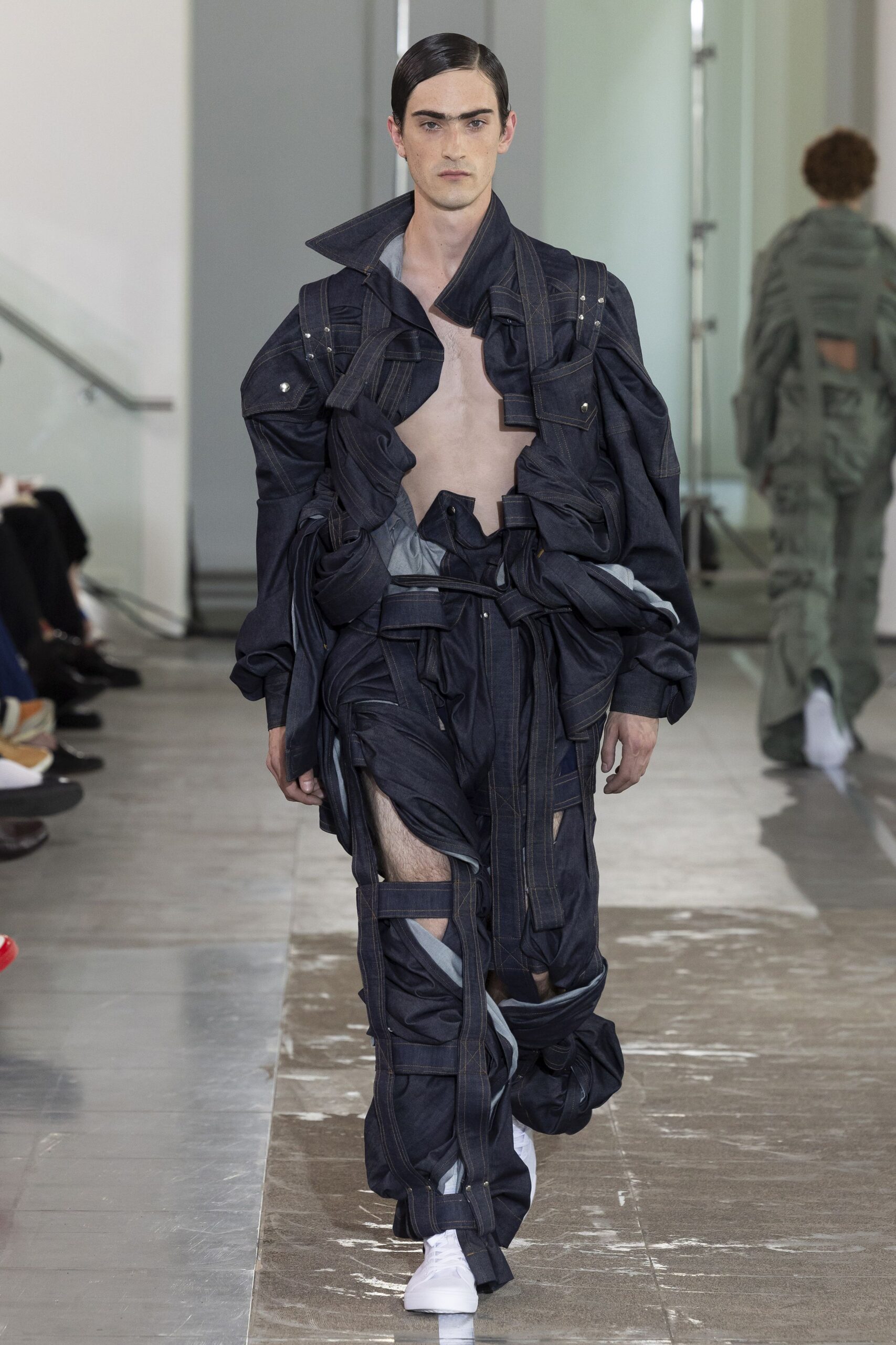 blue denim layered jacket and pants