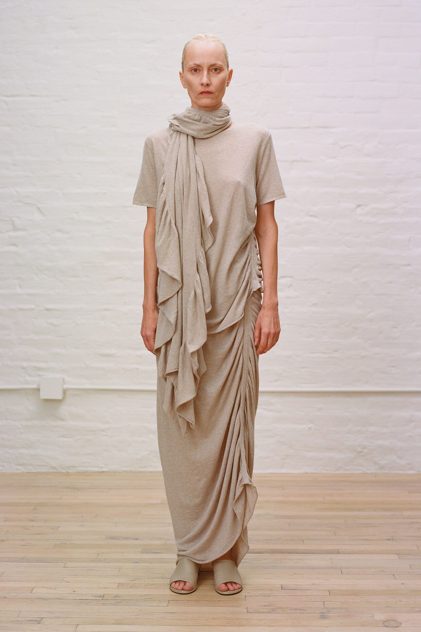 beige cotton draped scarf
