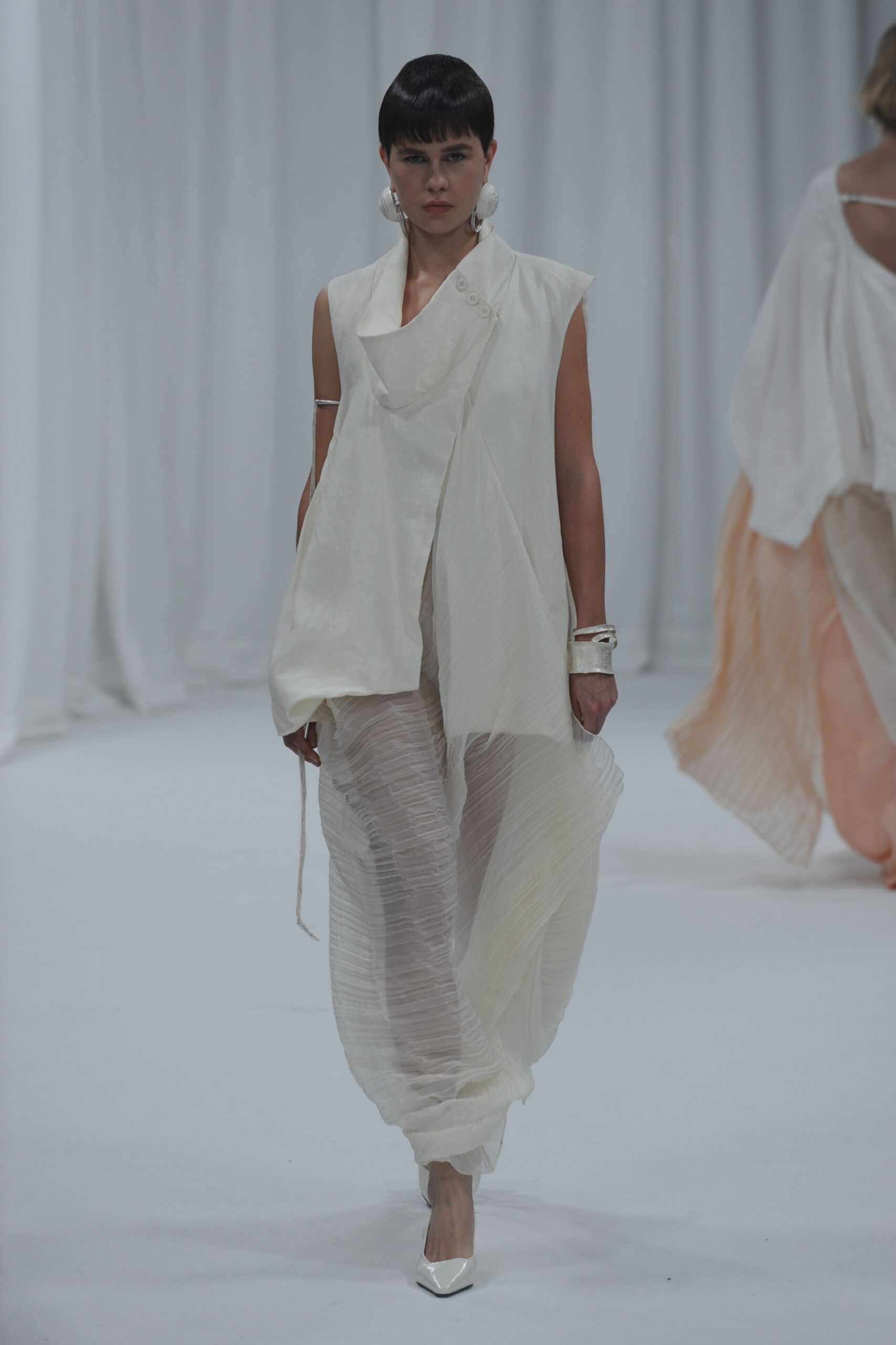 white chiffon relaxed pleated sheer pants