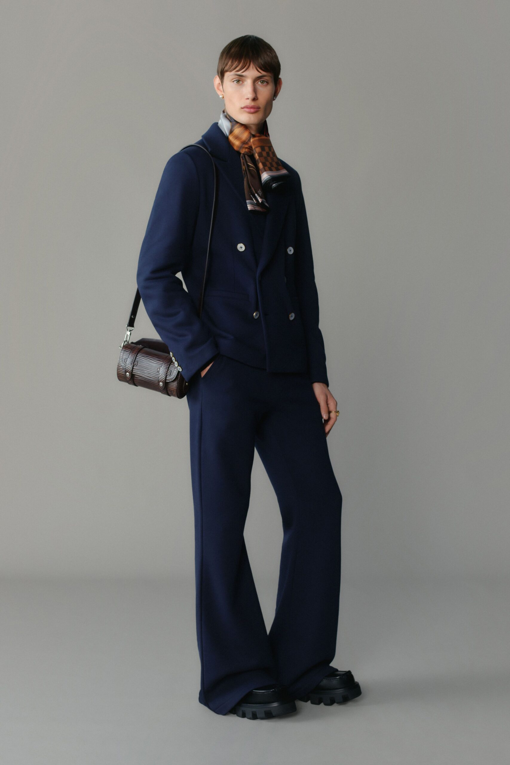 blue wool relaxed wide-leg pants