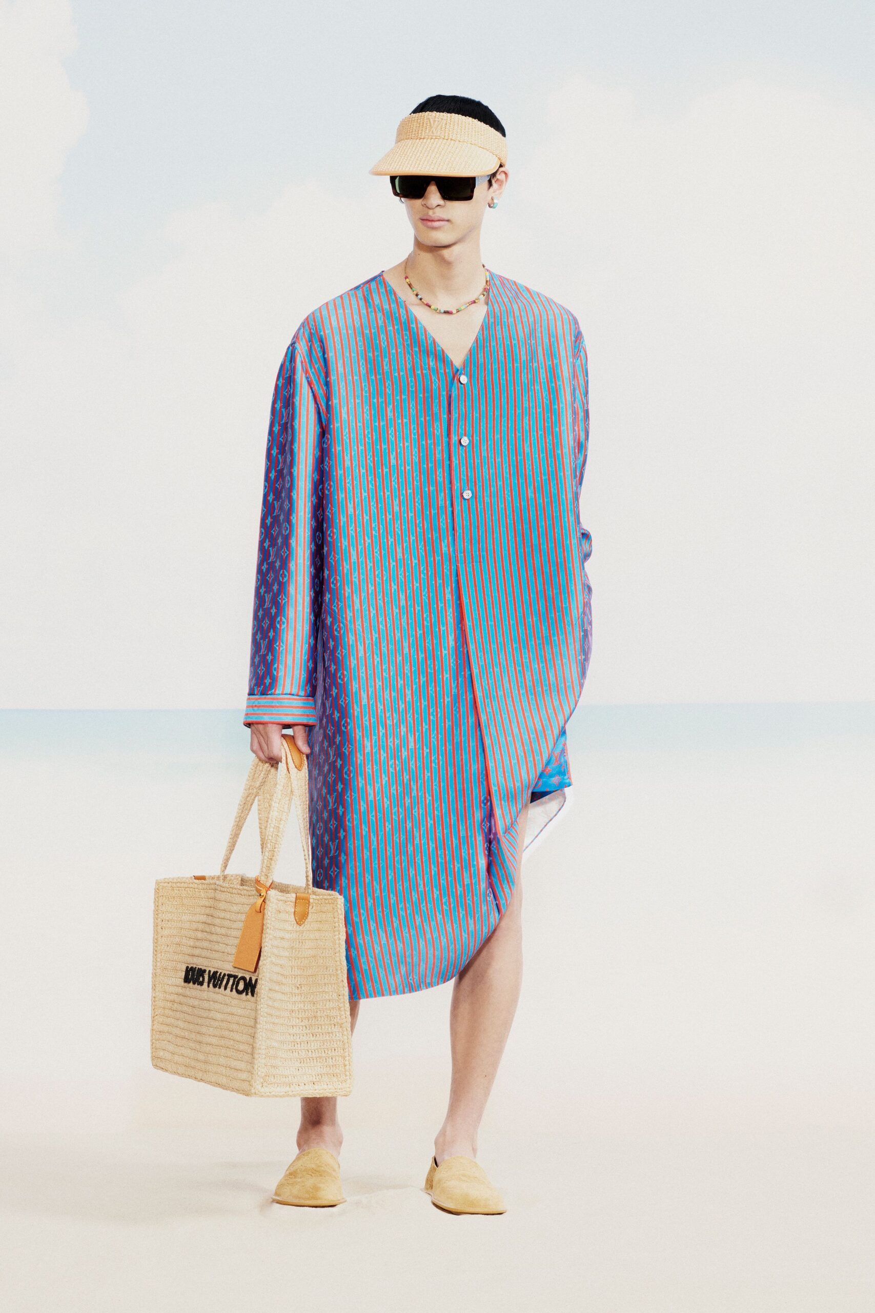 blue cotton long-sleeve collared relaxed striped short shirt-dress