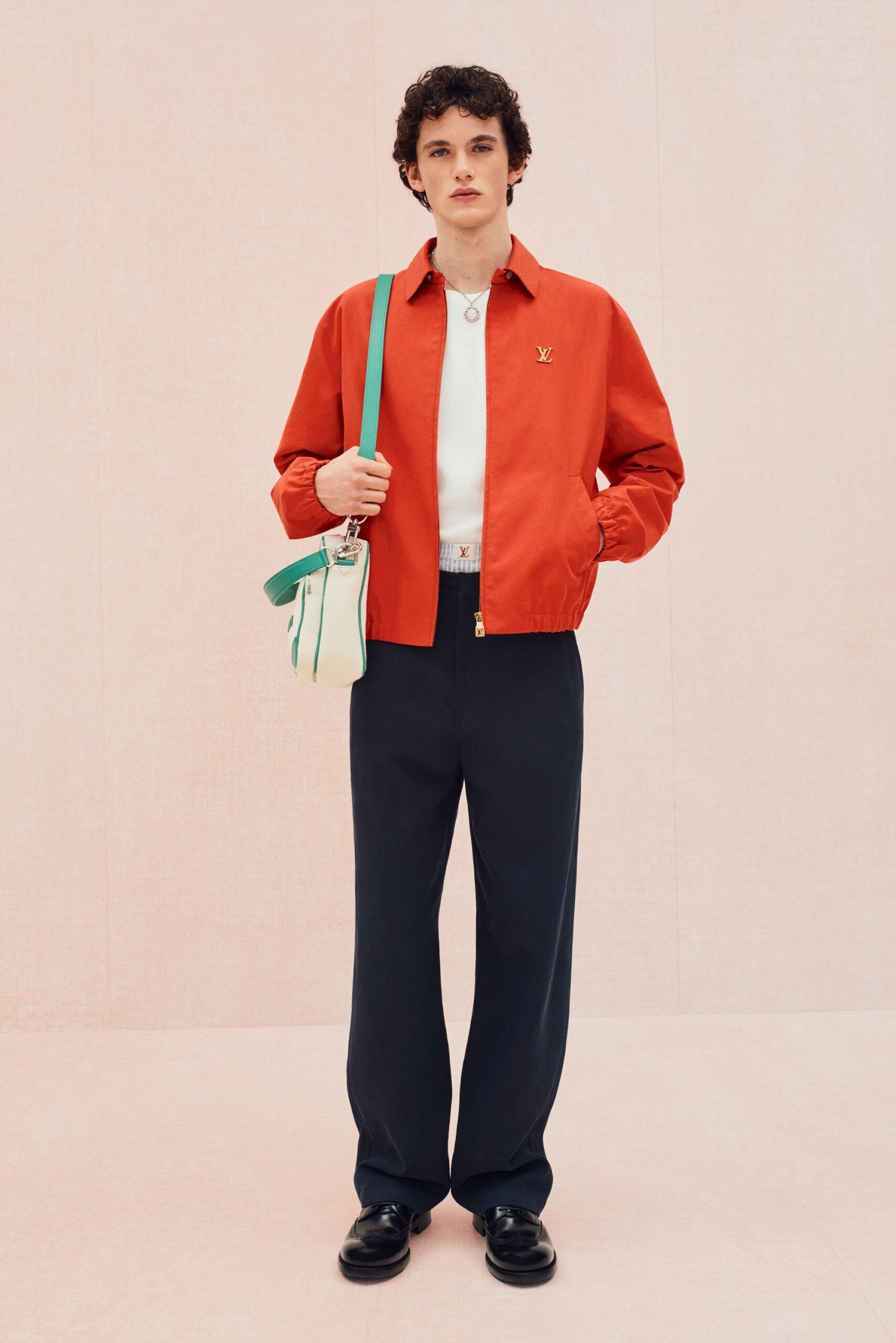 red cotton long-sleeve collared relaxed jacket