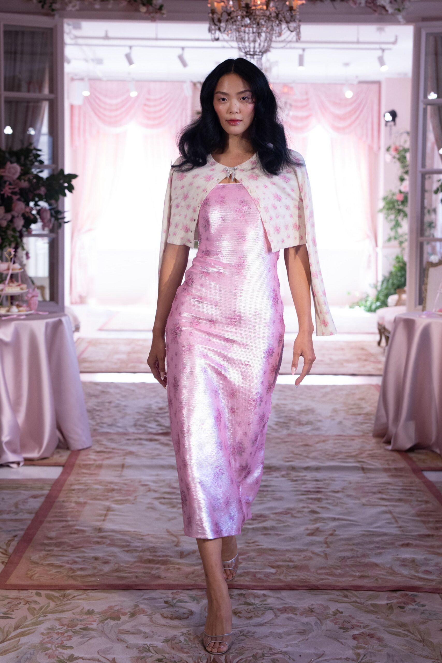 white silk short-sleeve relaxed floral cape