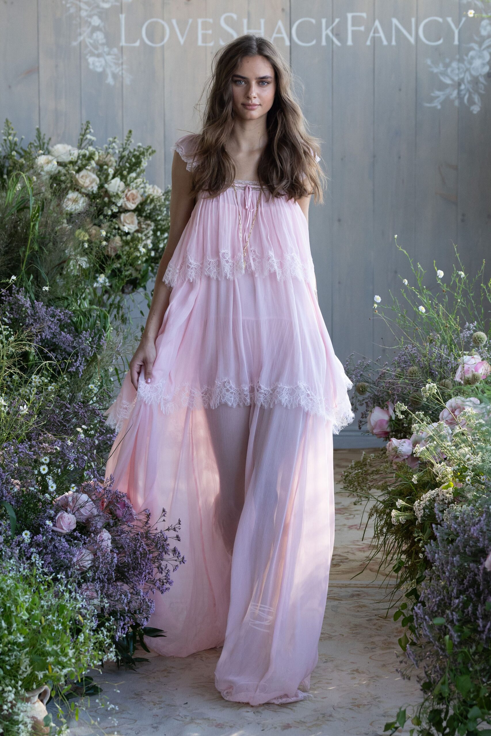 pink silk sleeveless layered dress