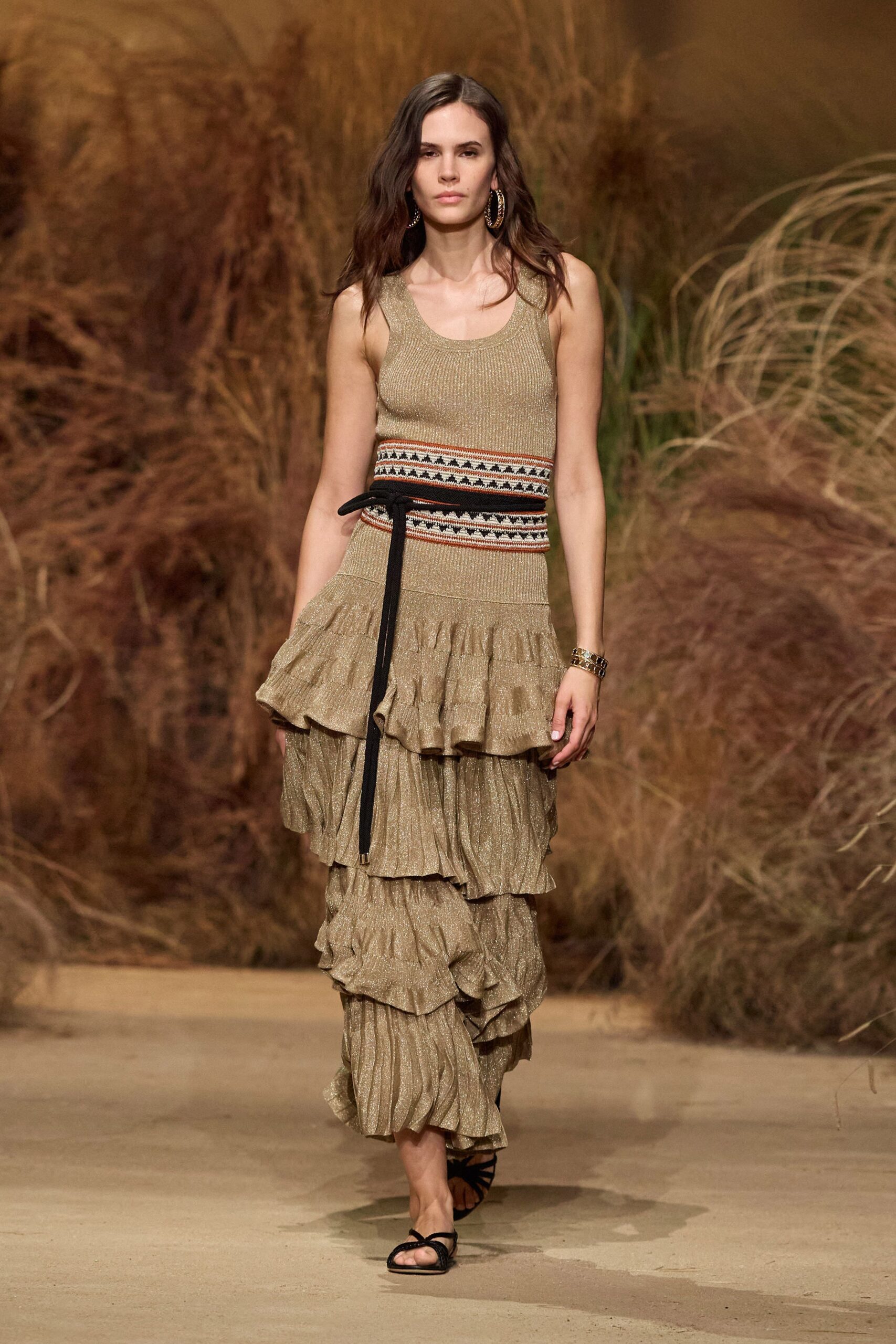 gold ribbed top with tiered skirt