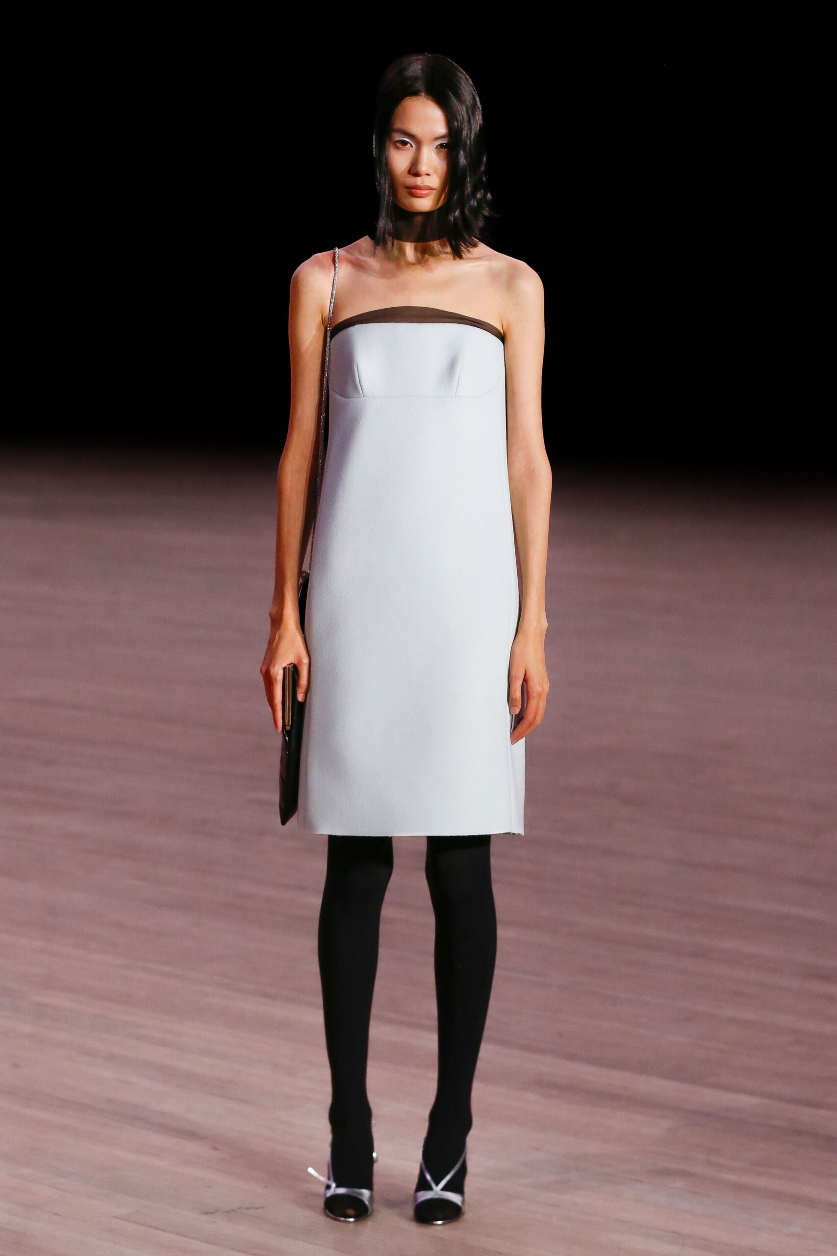 gray silk sleeveless fitted straight-leg mini dress