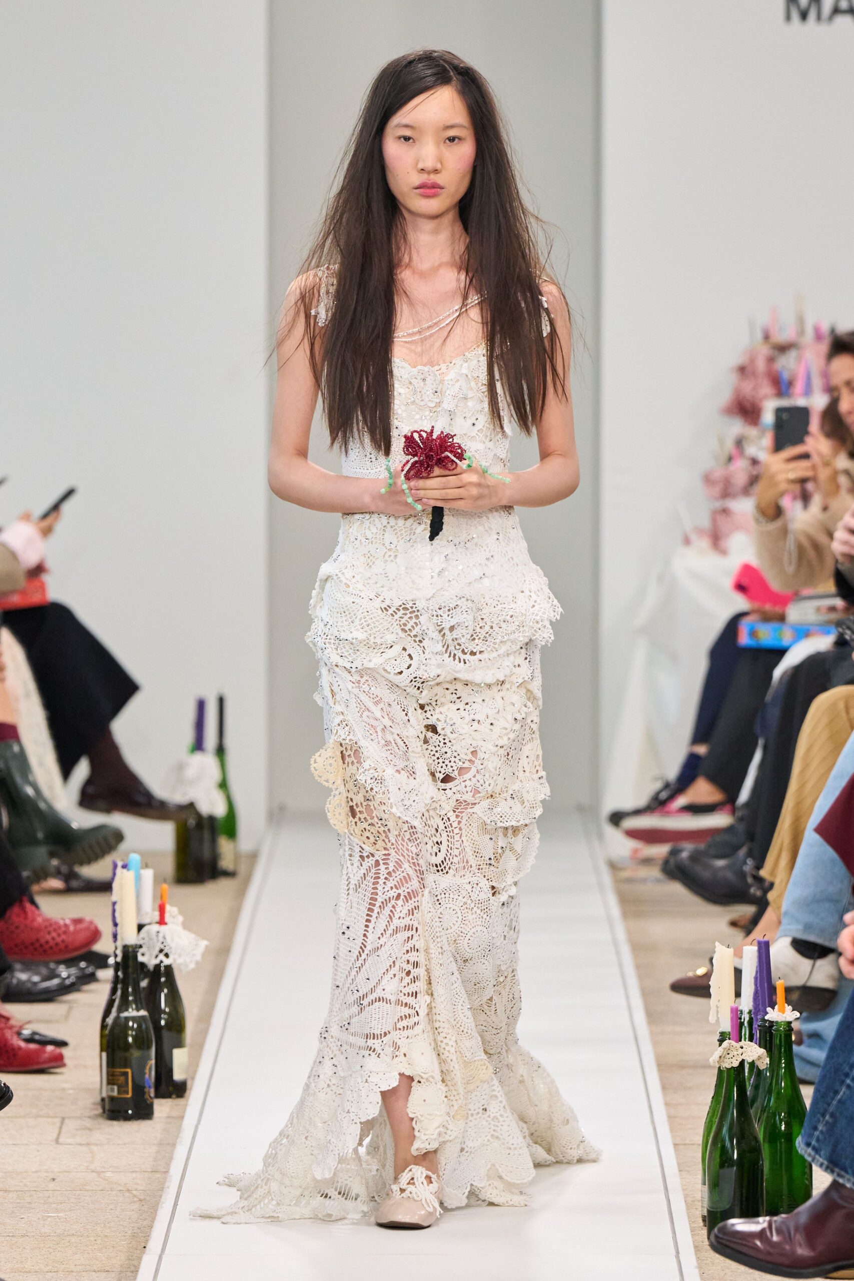 white lace sleeveless v-neck fitted layered embroidered gown