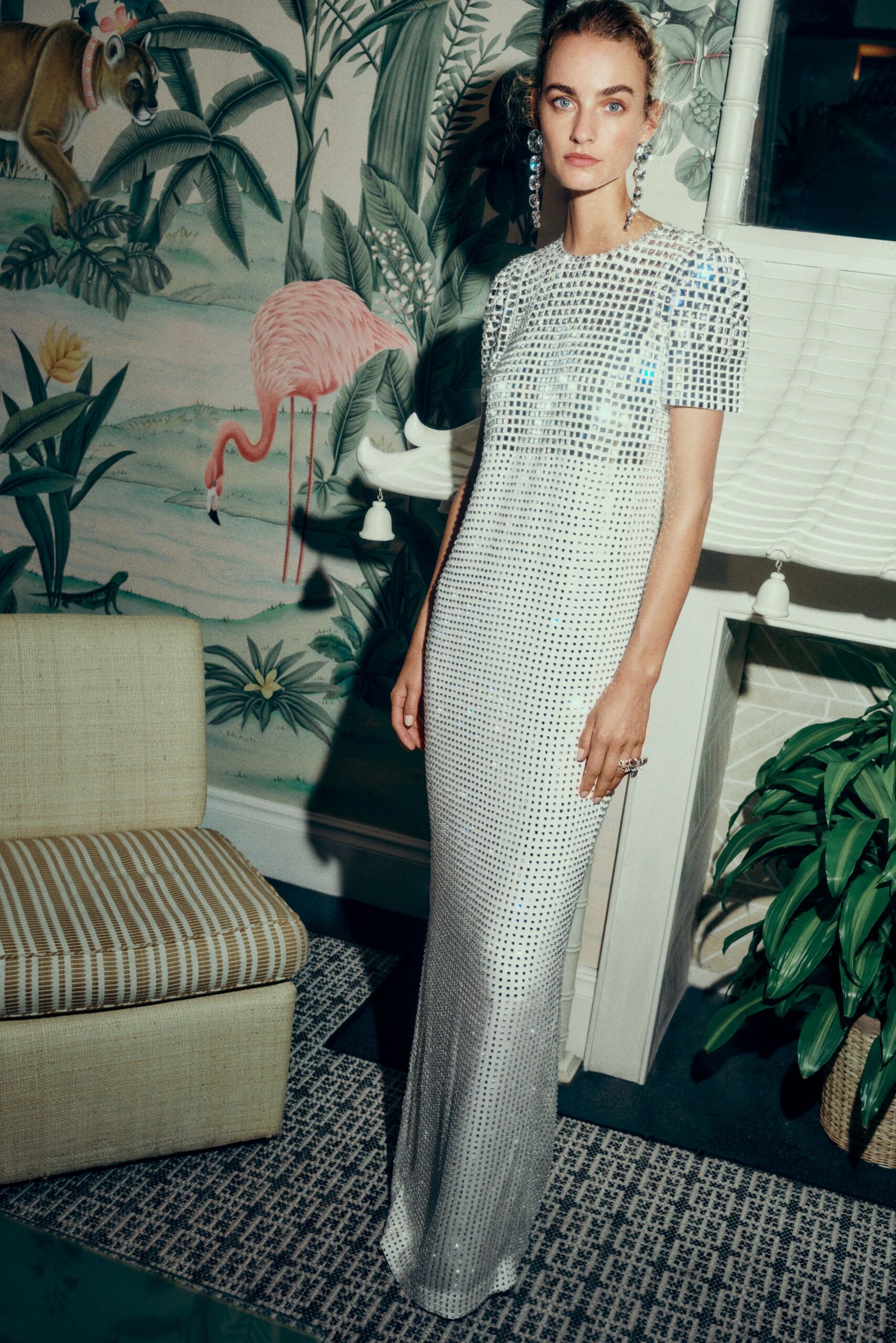 silver sequined fitted gown