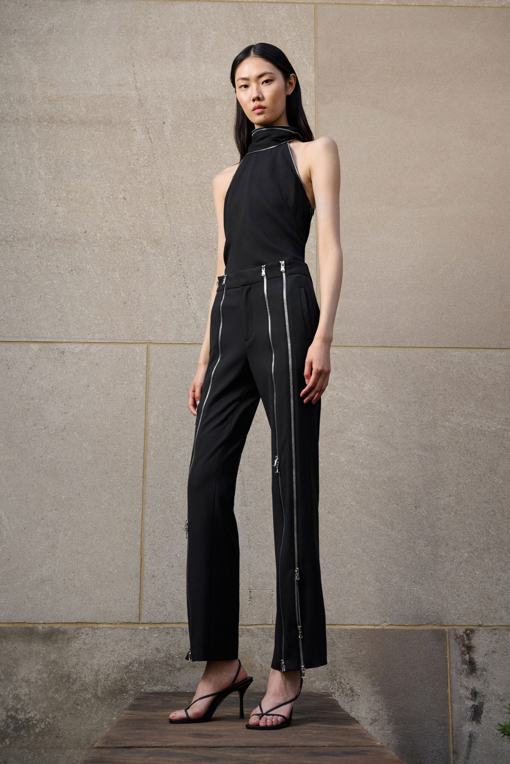 black fitted top and pants