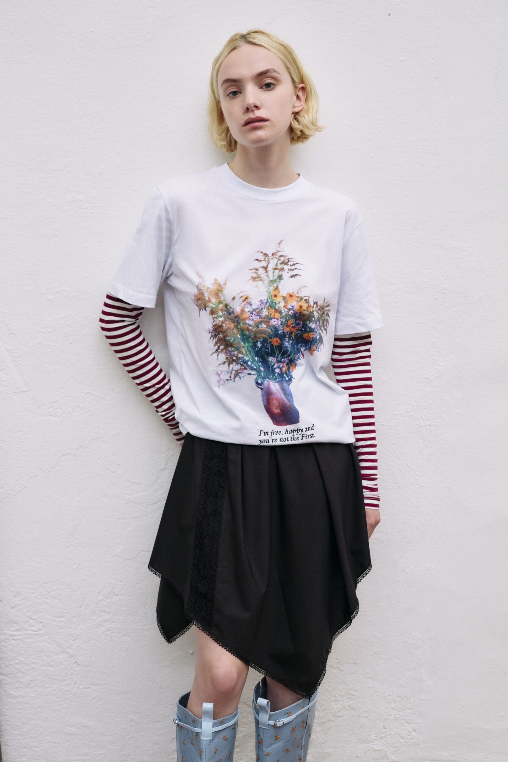 white t-shirt with printed design