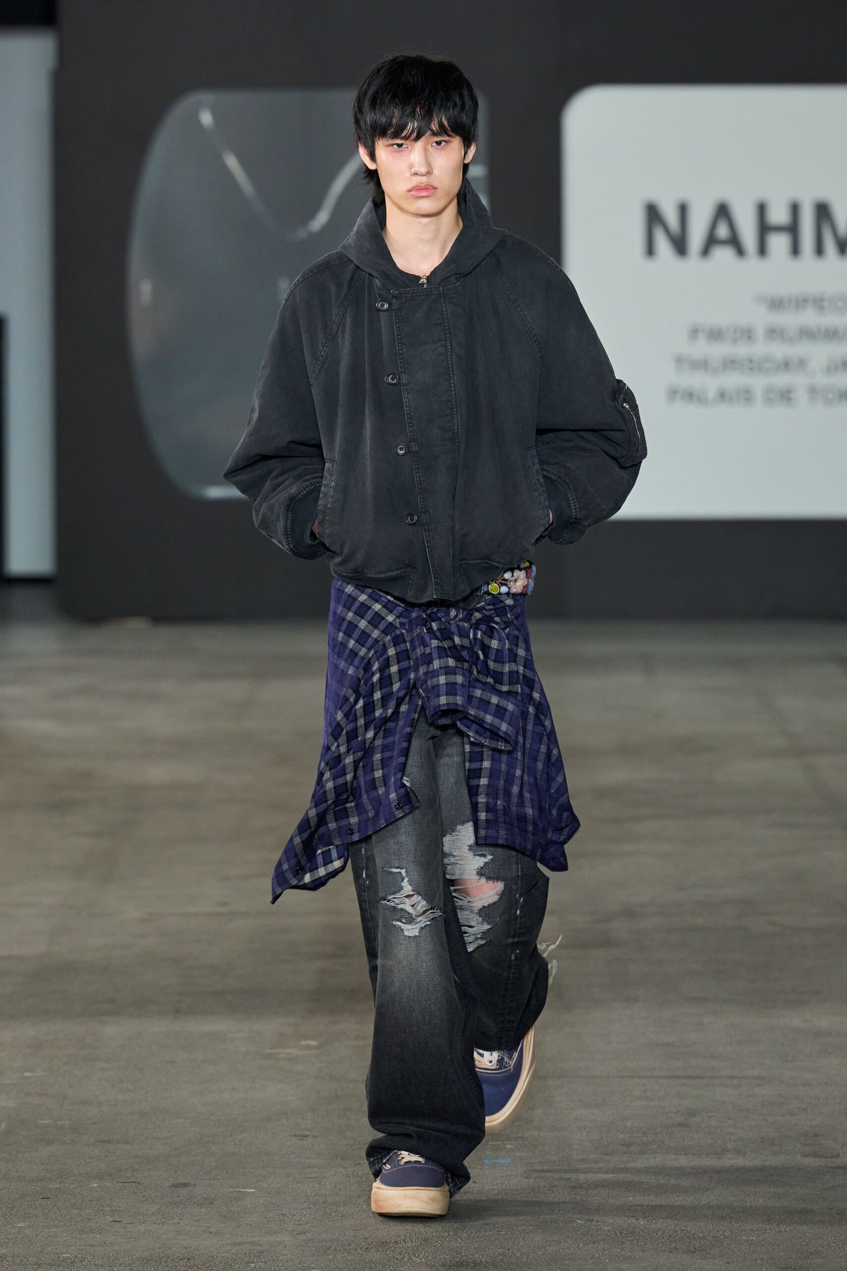black relaxed jacket with distressed pants
