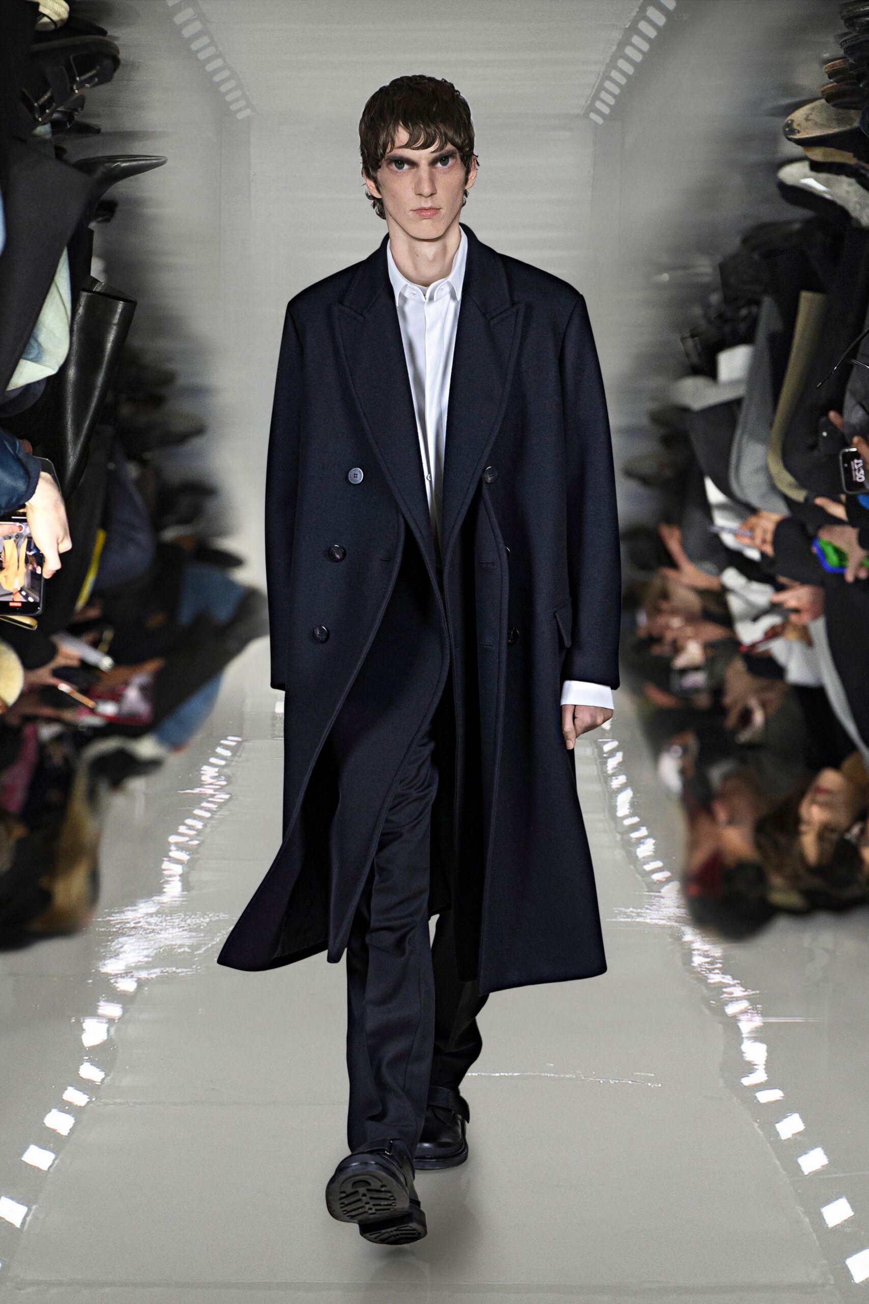 black wool coat with white shirt