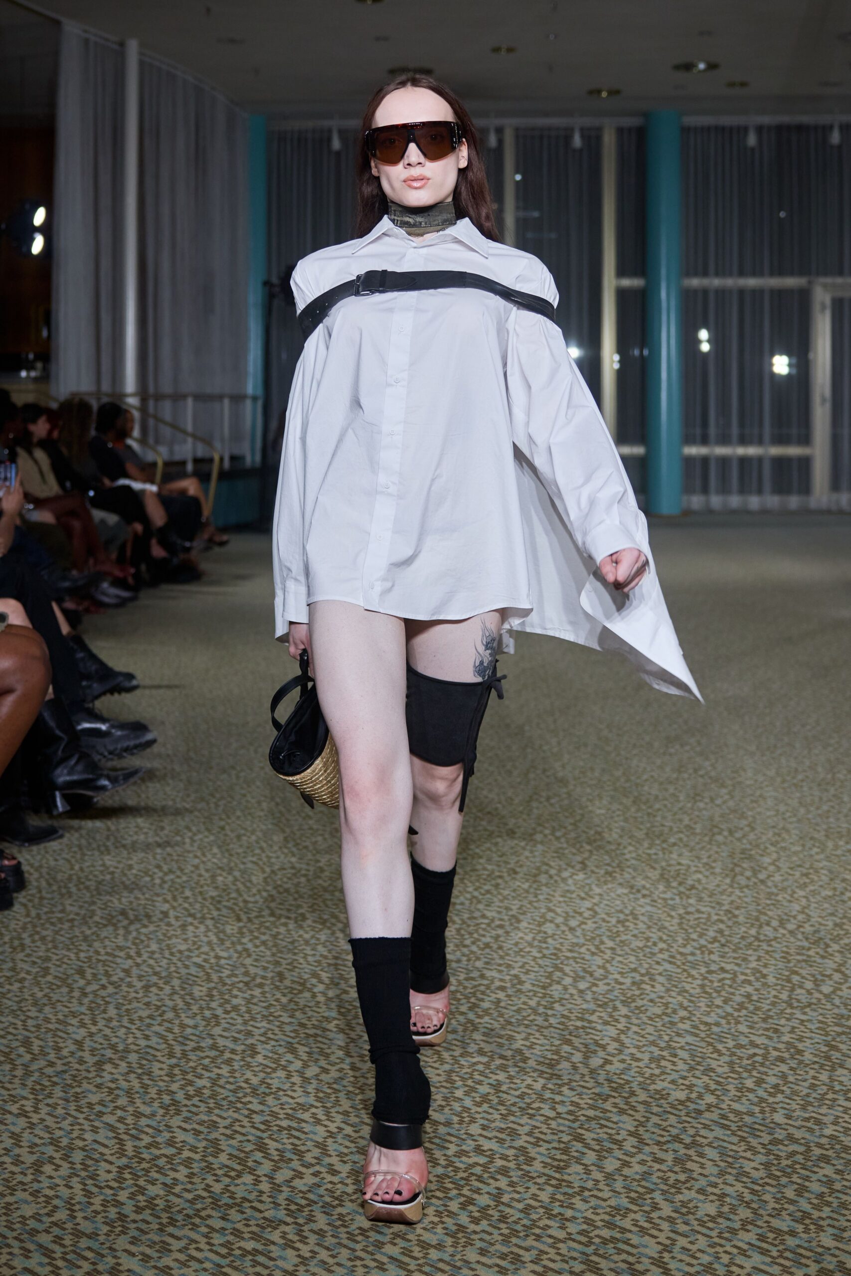 white cotton long-sleeve collared oversized buttoned short shirt