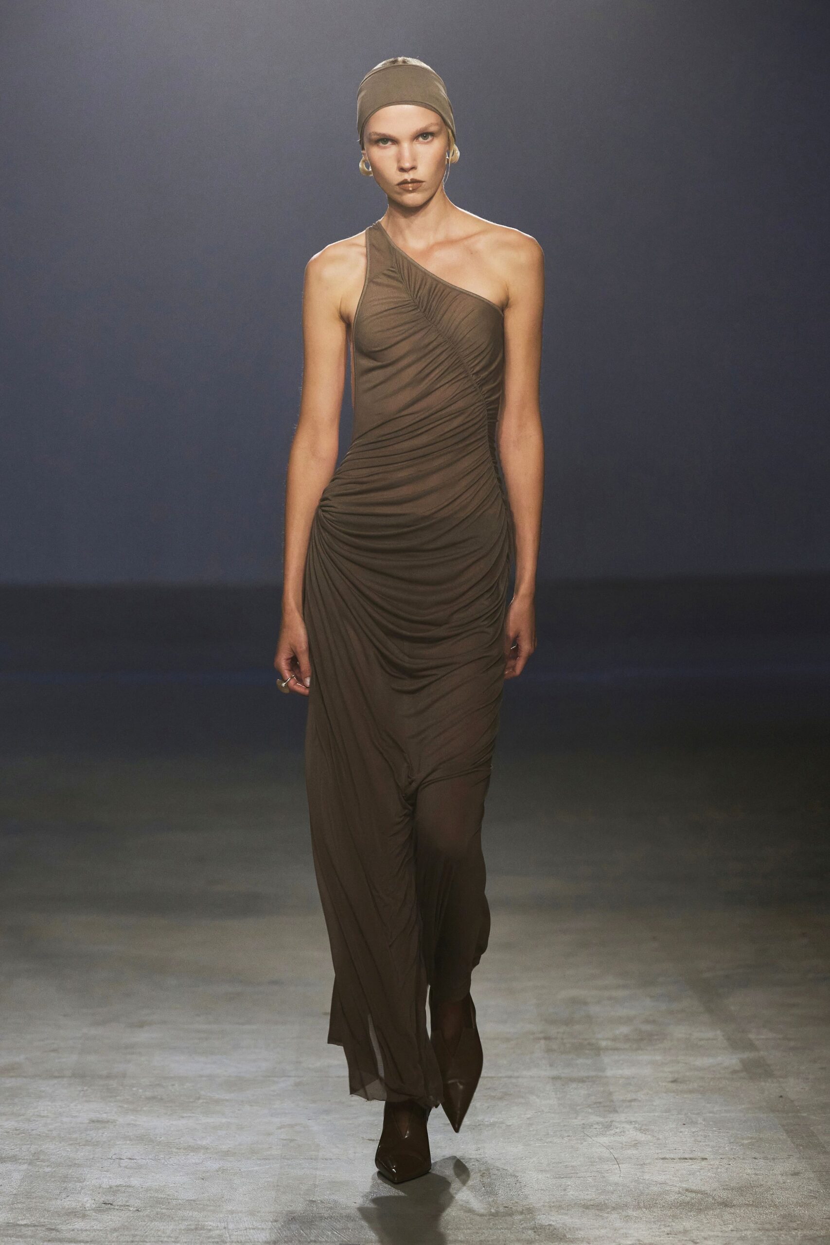 brown silk fitted gown