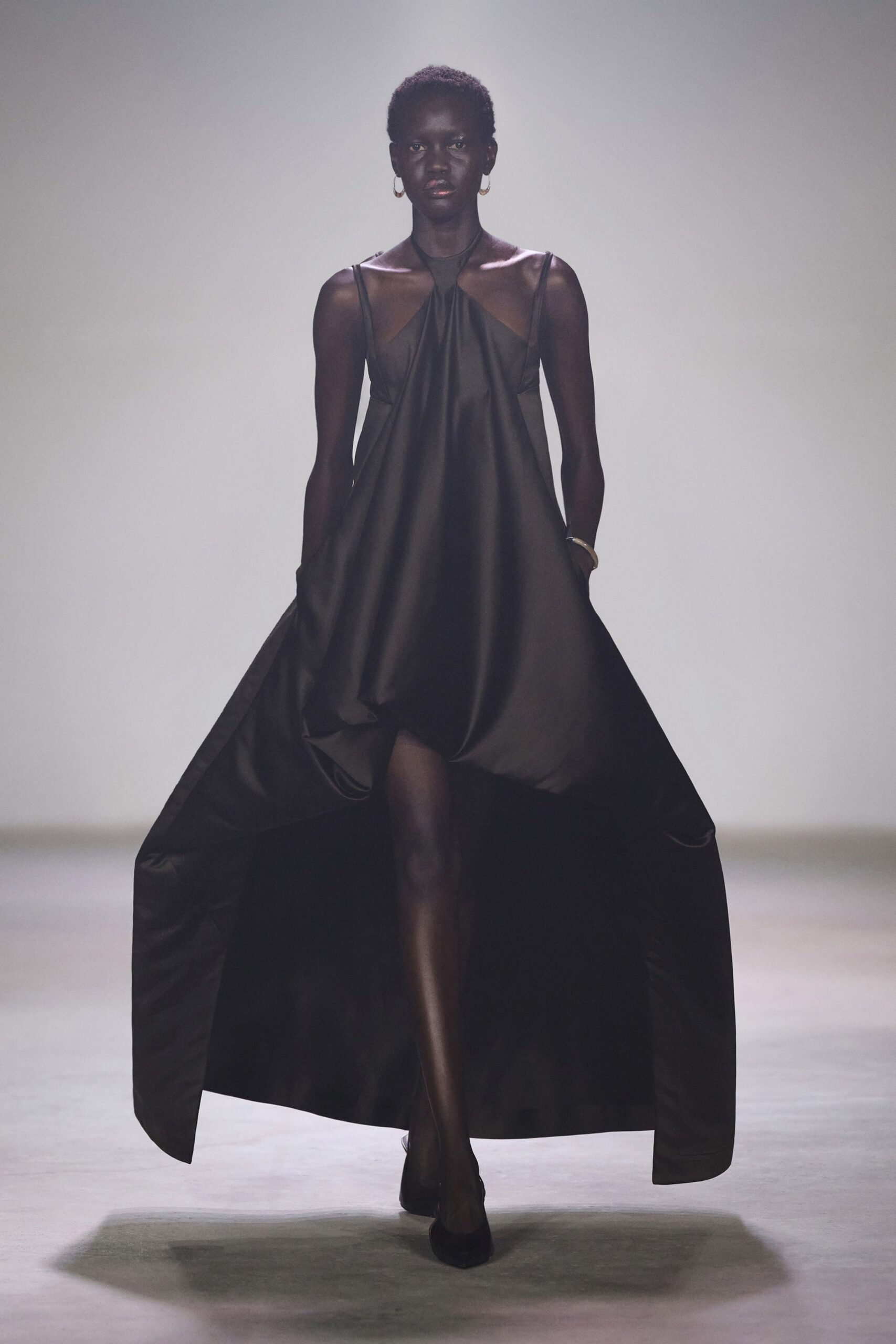 black silk sleeveless gown